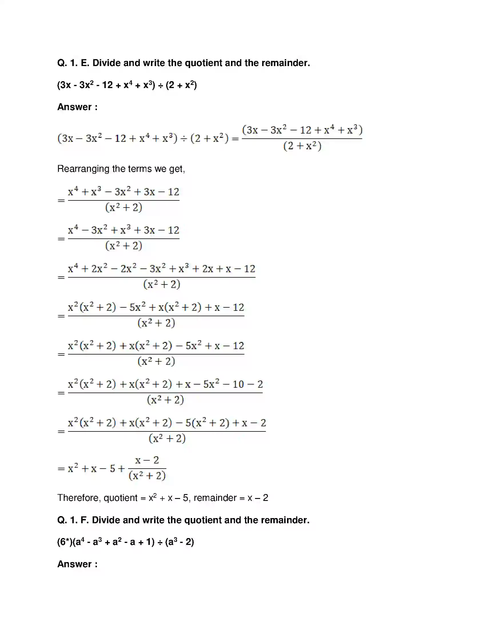 Maharashtra Board Class 8th Mathematics - English Medium Division of Polynomials Solution 8