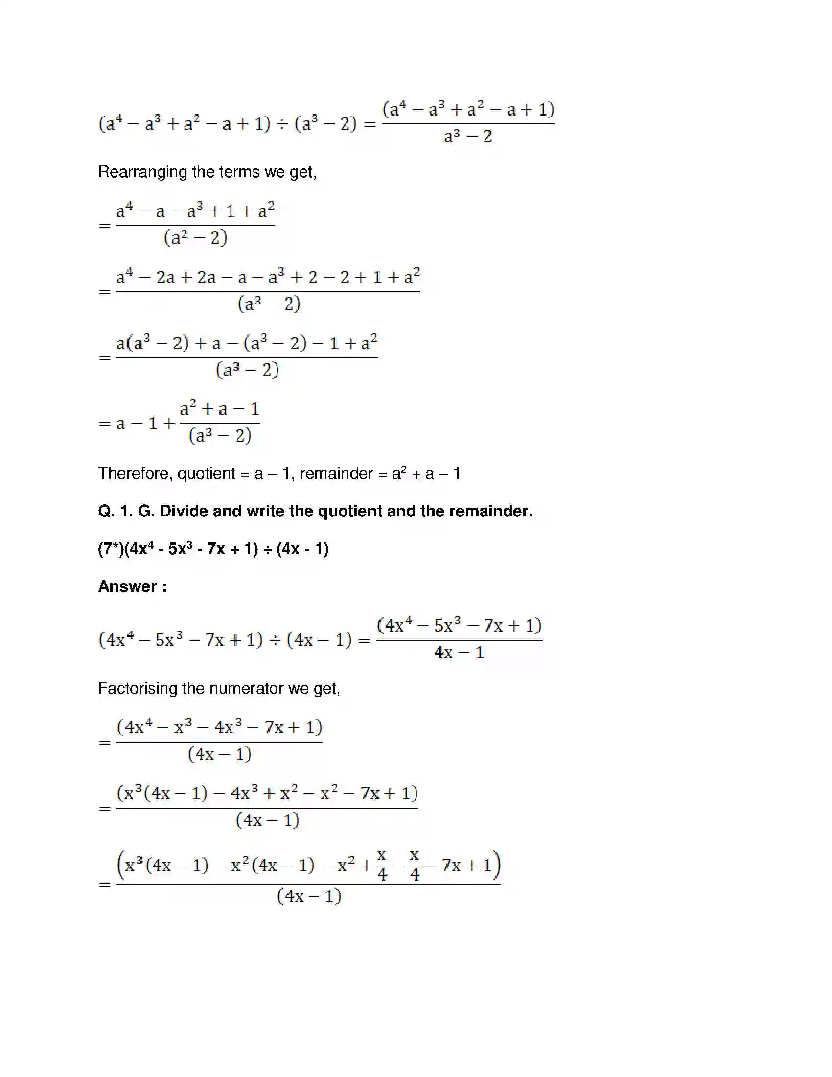 Maharashtra Board Class 8th Mathematics - English Medium Division of Polynomials Solution 9