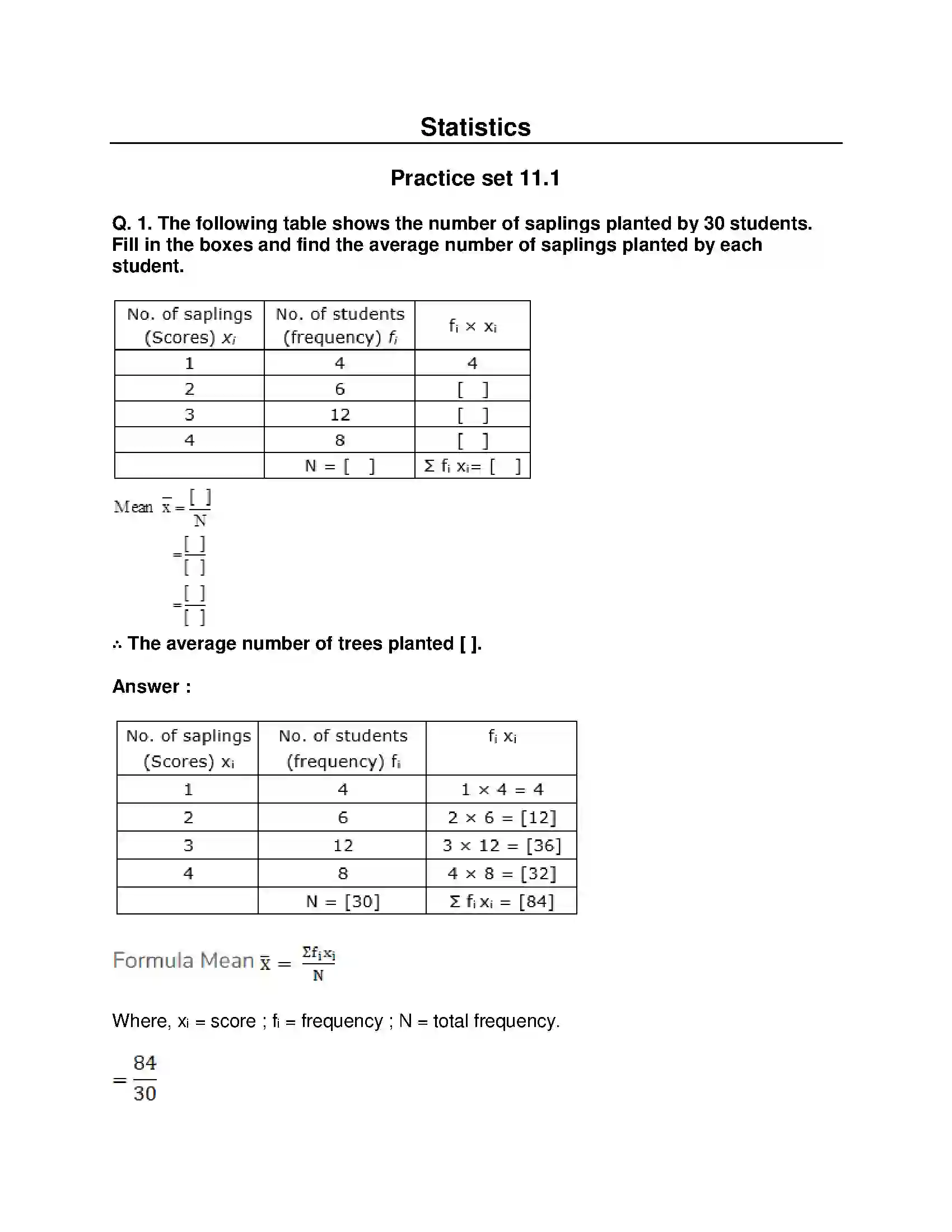 Maharashtra Board Class 8th Mathematics - English Medium Statistics Solution 1