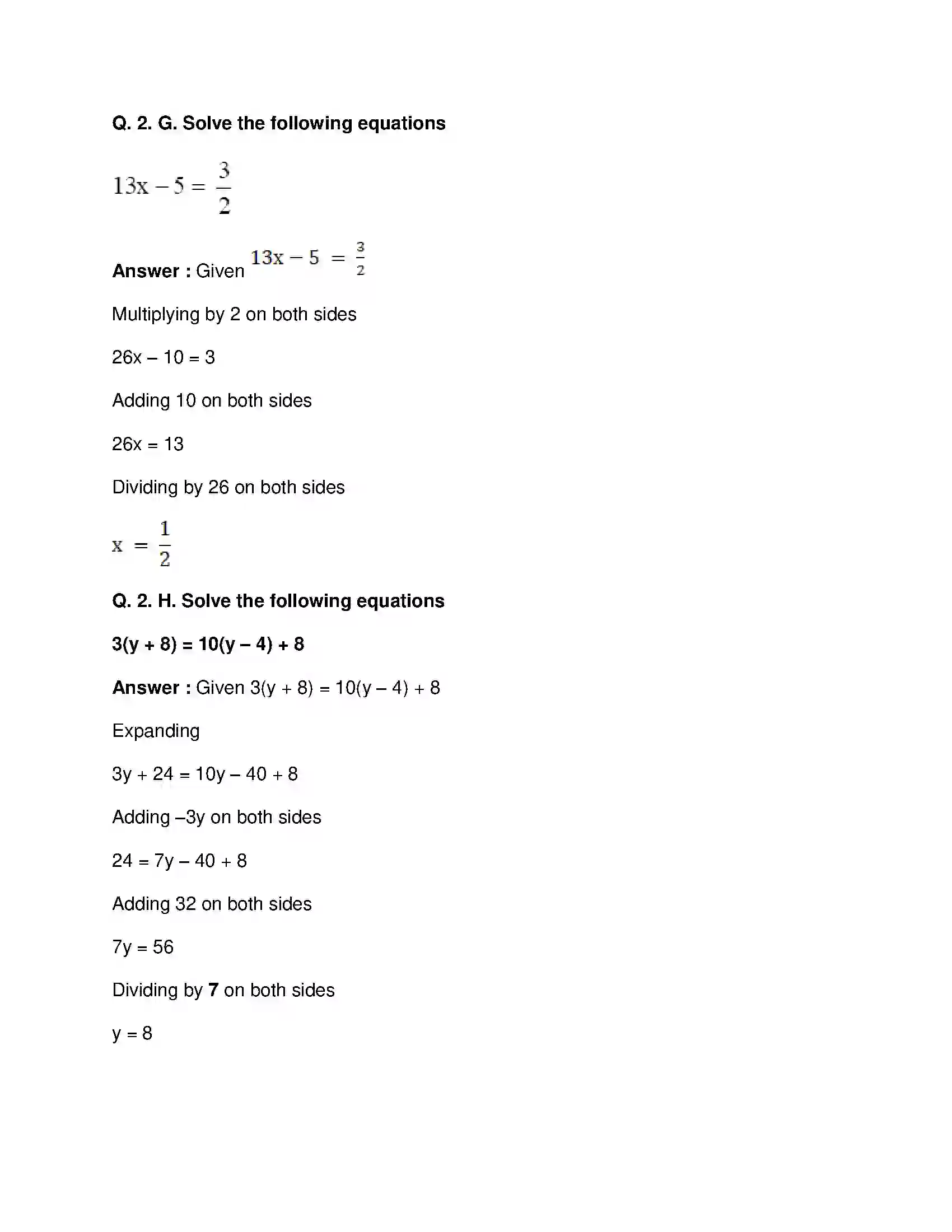 Maharashtra Board Class 8th Mathematics - English Medium Equations in One Variable Solution 5