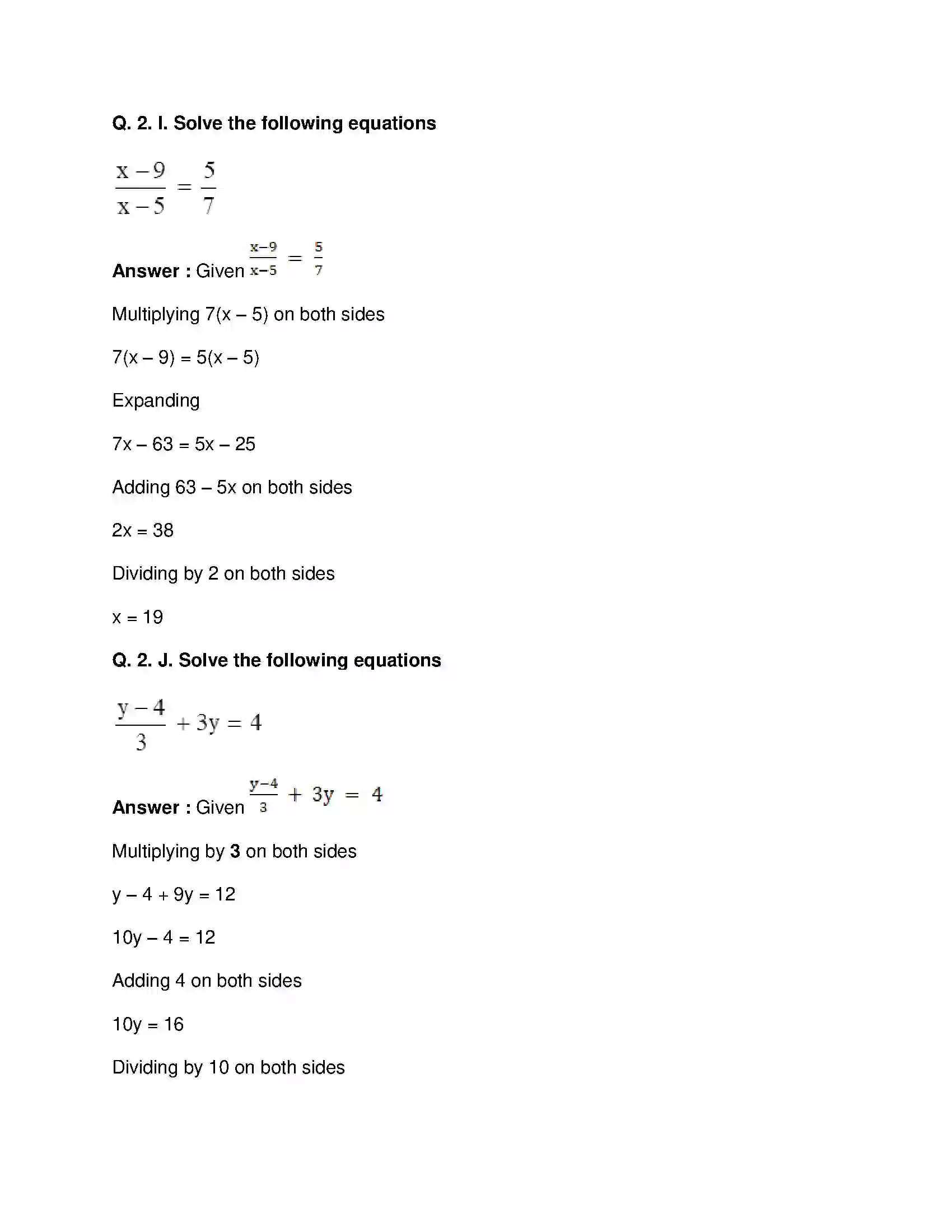 Maharashtra Board Class 8th Mathematics - English Medium Equations in One Variable Solution 6