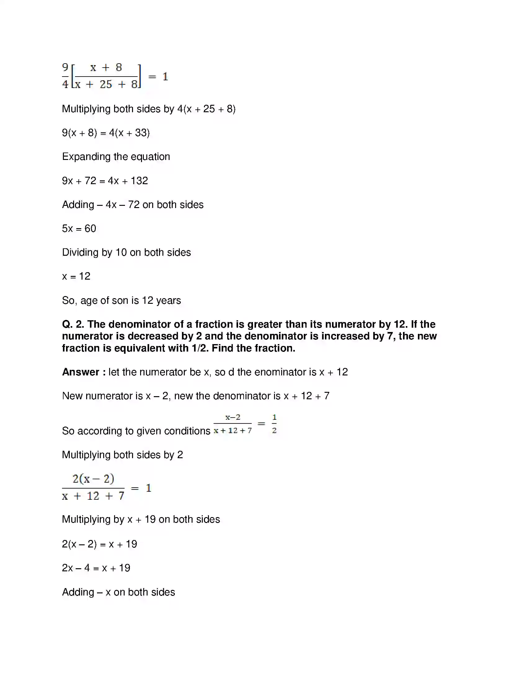 Maharashtra Board Class 8th Mathematics - English Medium Equations in One Variable Solution 8