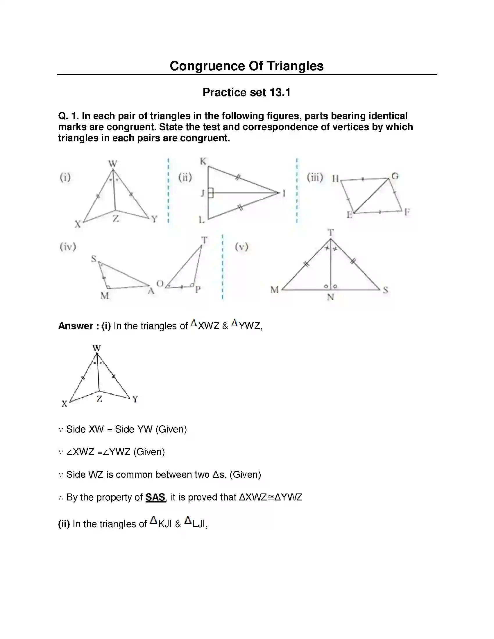 Maharashtra Board Class 8th Mathematics - English Medium Congruence of Triangles Solution 1