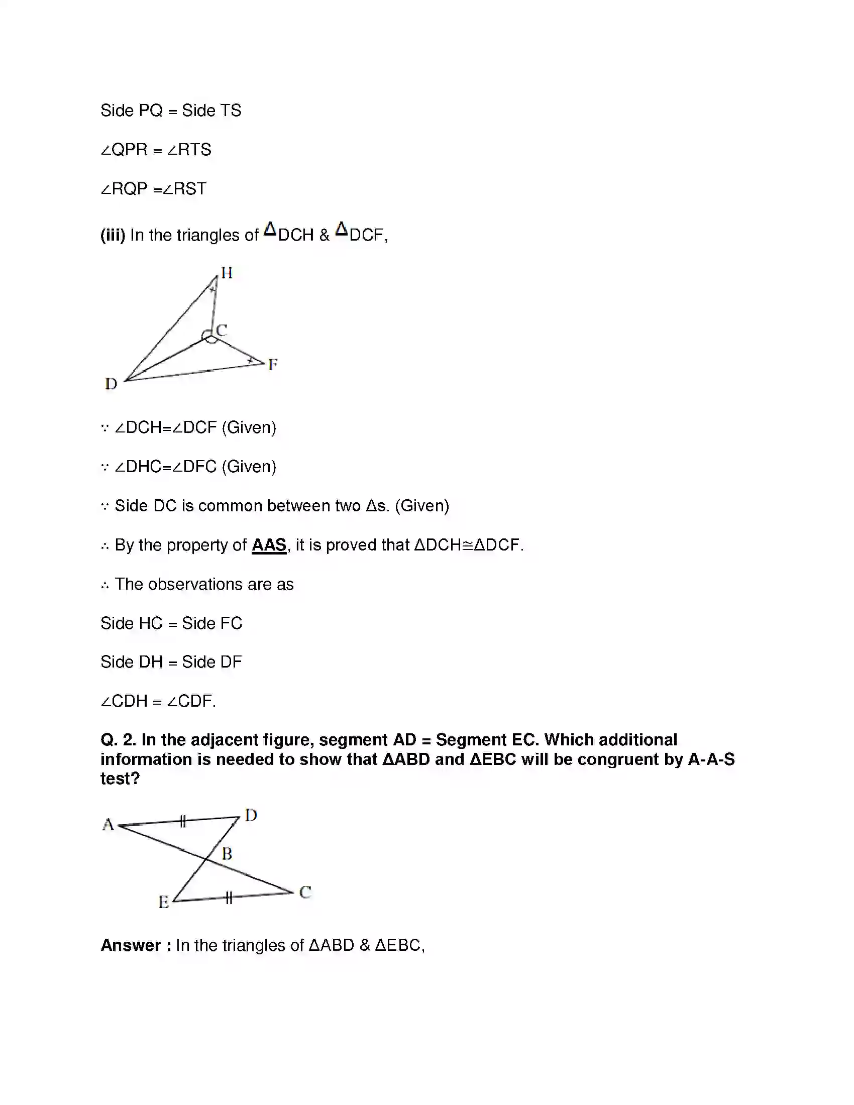 Maharashtra Board Class 8th Mathematics - English Medium Congruence of Triangles Solution 5