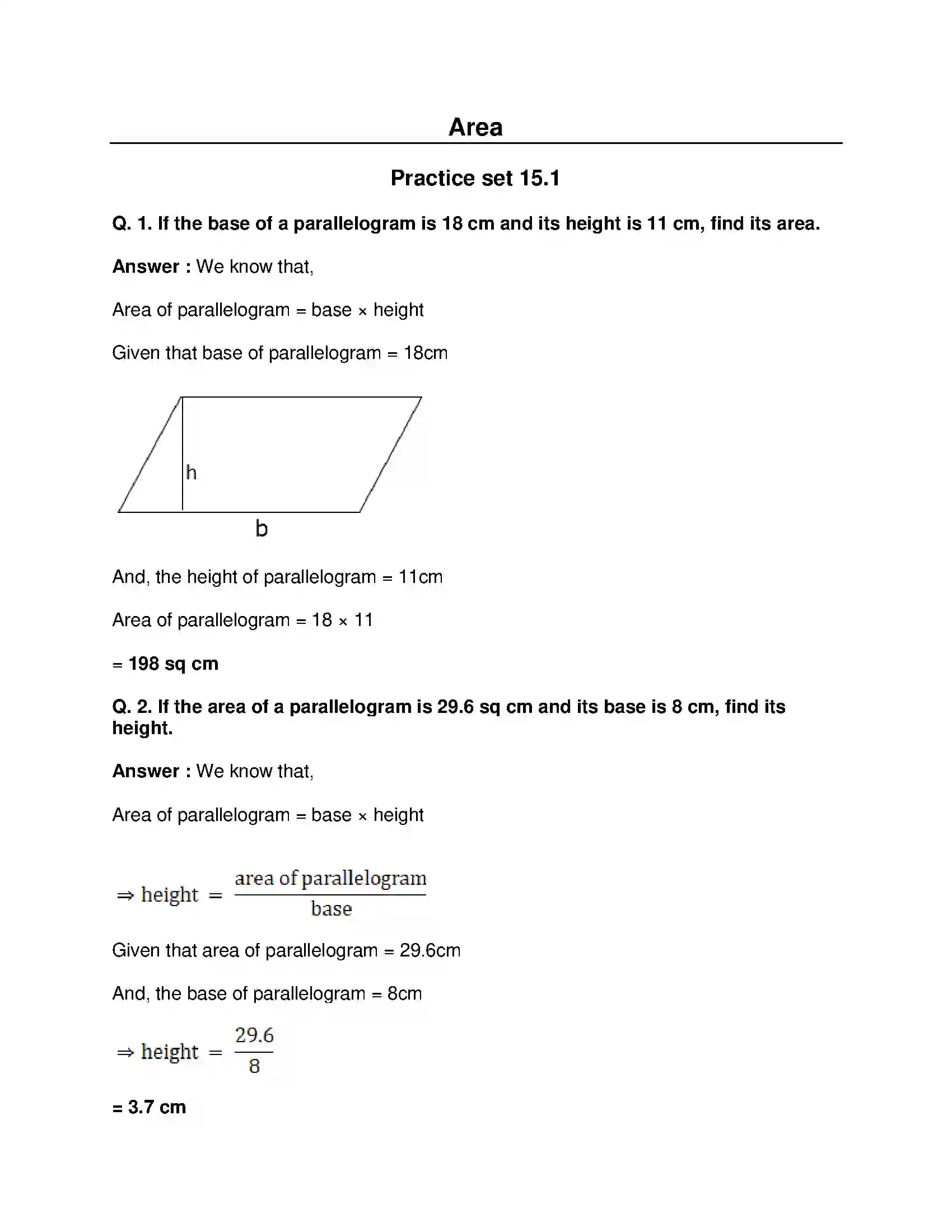 Maharashtra Board Class 8th Mathematics - English Medium Area Solution 1