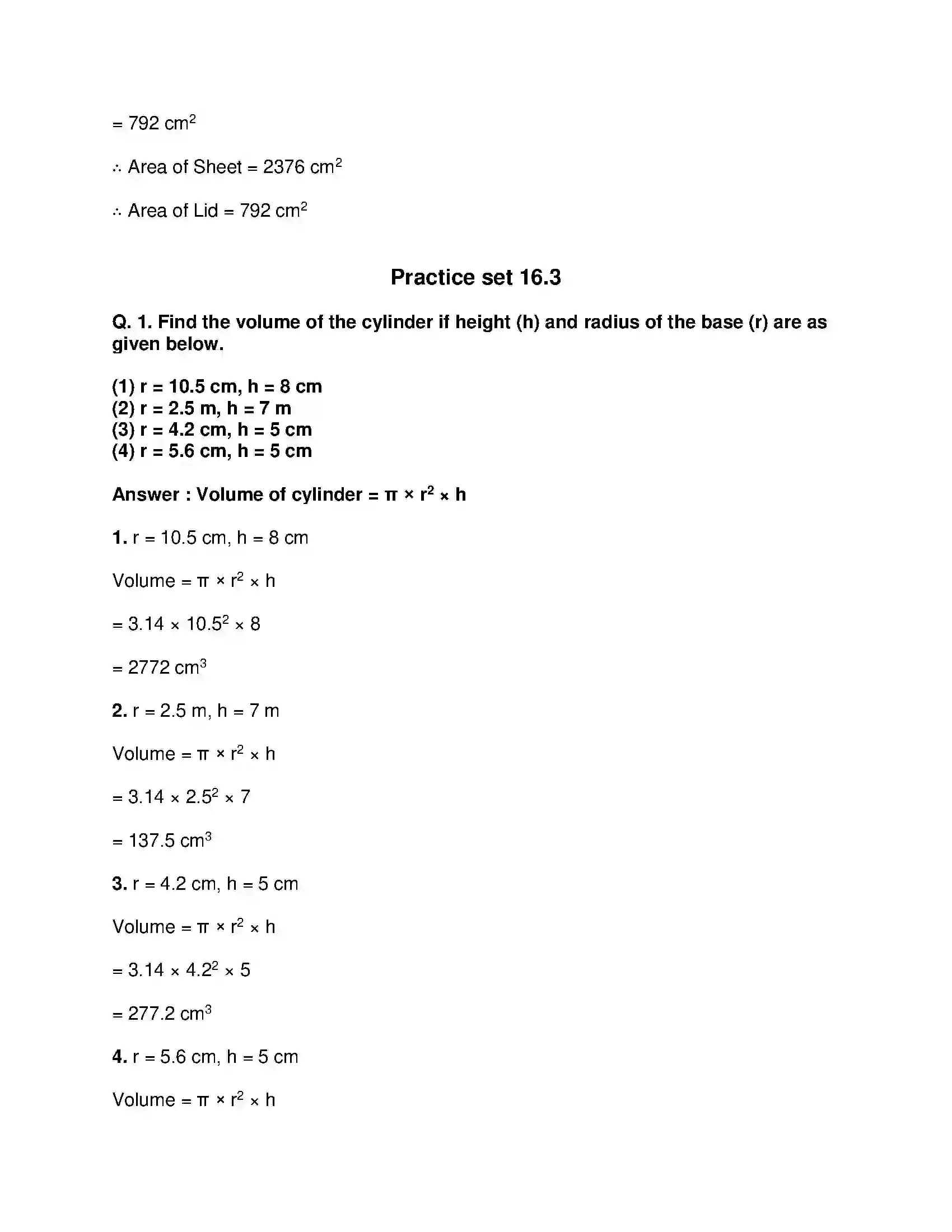 Maharashtra Board Class 8th Mathematics - English Medium Surface Area and Volume Solution 8