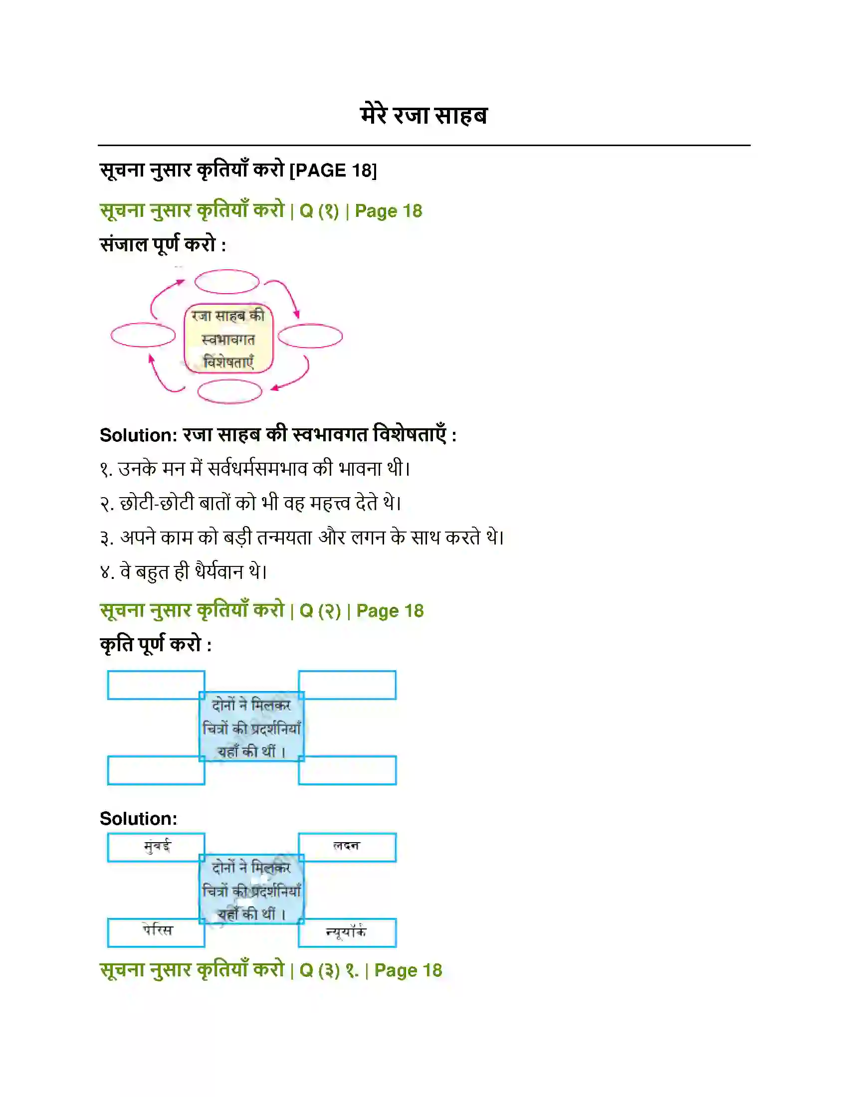 Maharashtra Board Class 8th Sulabhbharati मेरे रजा साहब Solution 1