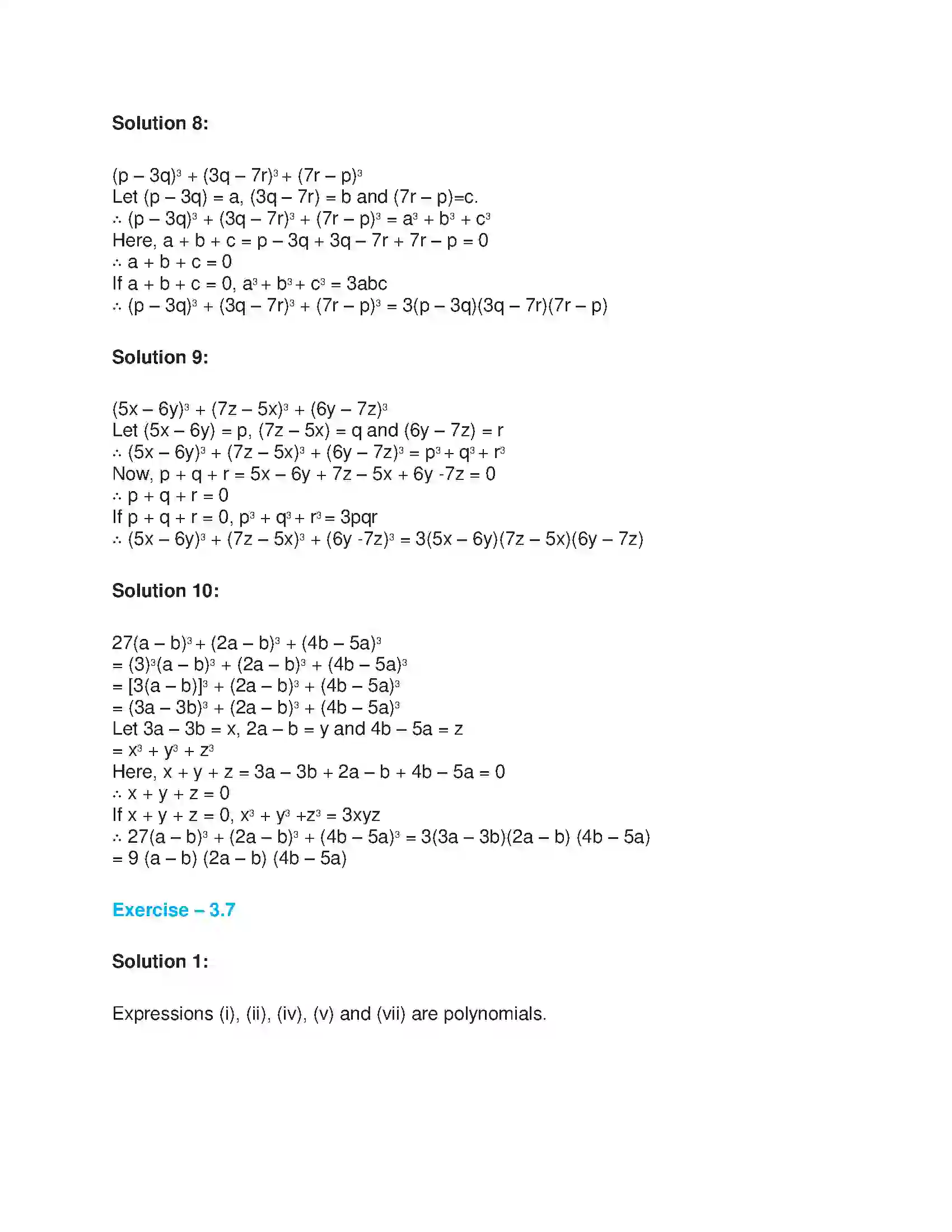 Maharashtra Board Class 9th Algebra Algebraic Expressions Solution 15