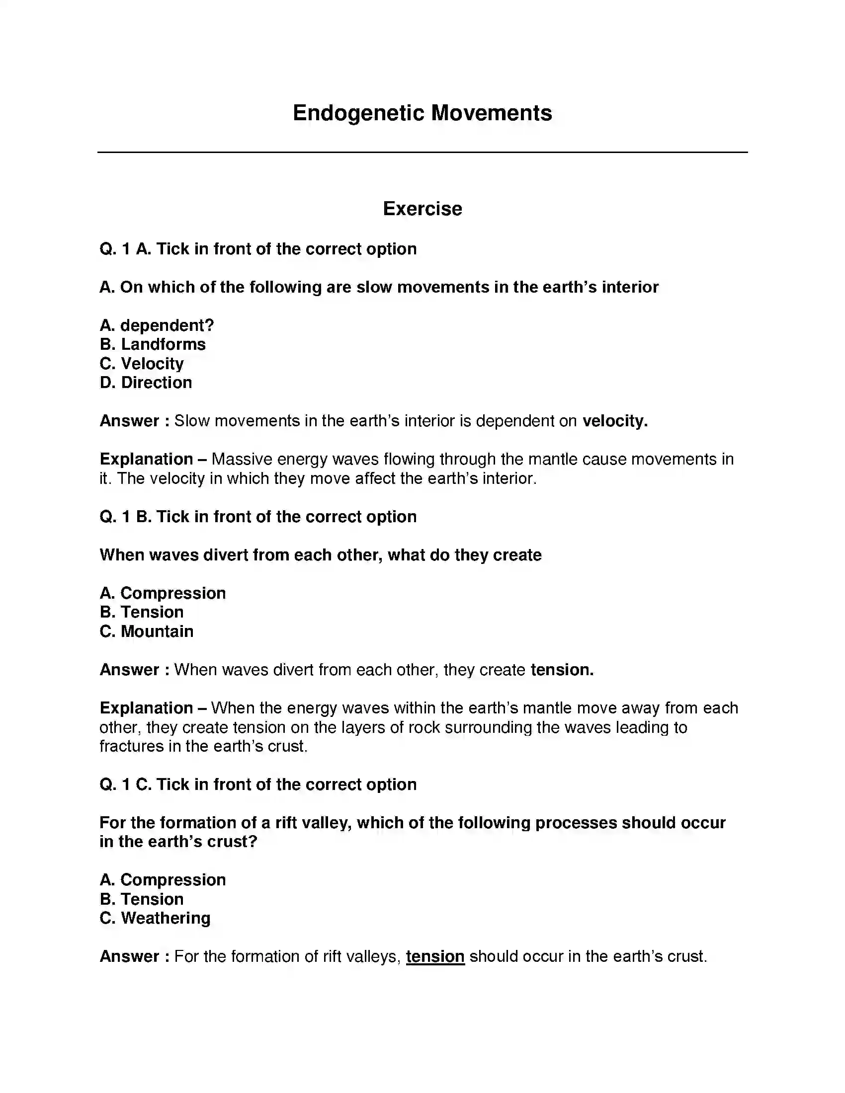 Maharashtra Board Class 9th Geography - English Medium Endogenetic Movements Solution 1
