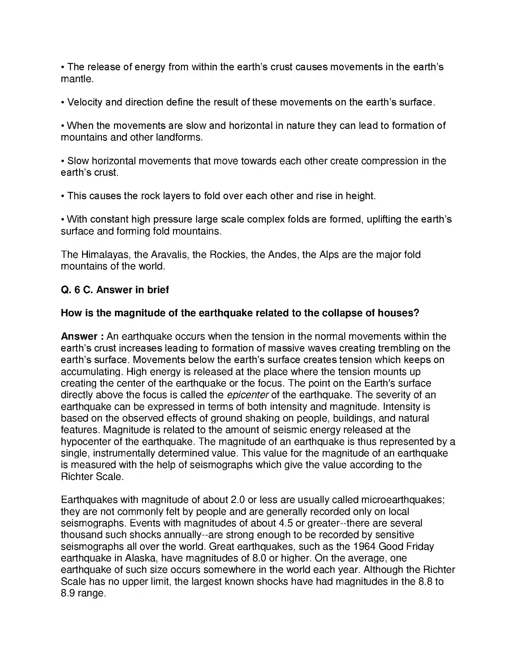 Maharashtra Board Class 9th Geography - English Medium Endogenetic Movements Solution 11