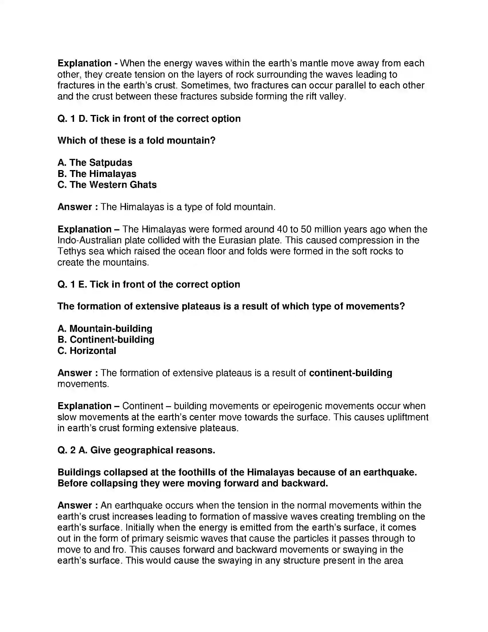 Maharashtra Board Class 9th Geography - English Medium Endogenetic Movements Solution 2