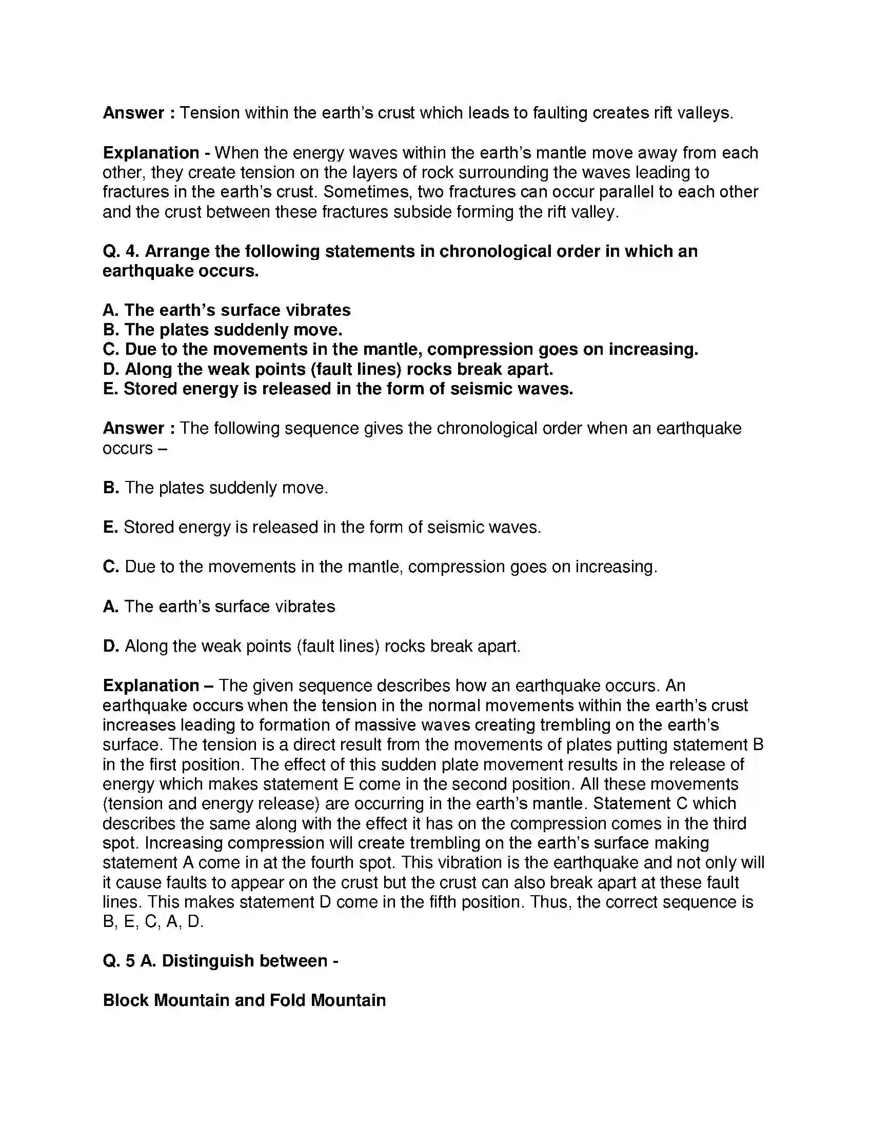 Maharashtra Board Class 9th Geography - English Medium Endogenetic Movements Solution 5