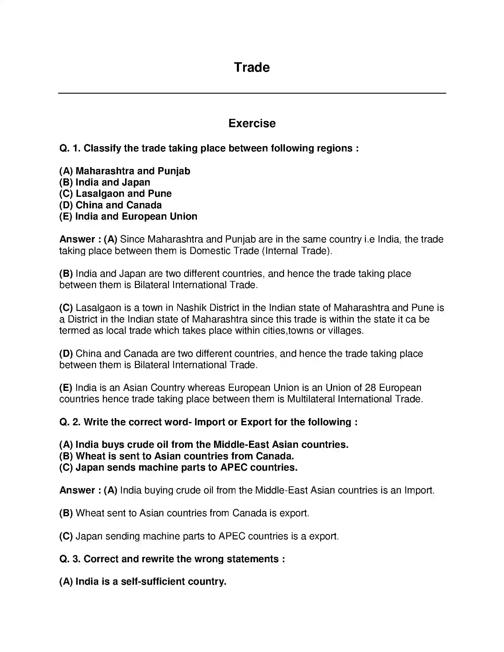 Maharashtra Board Class 9th Geography - English Medium Trade Solution 1