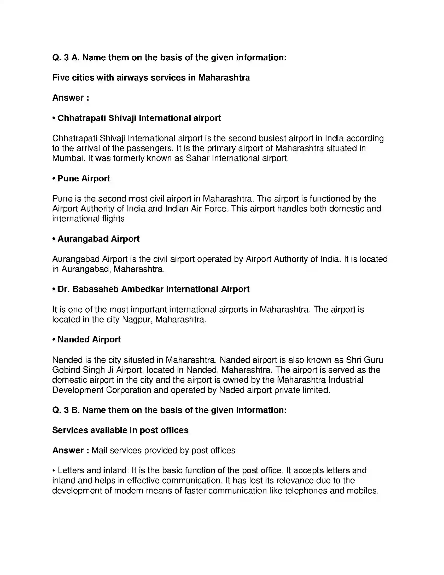 Maharashtra Board Class 9th Geography - English Medium Transport and Communication Solution 5