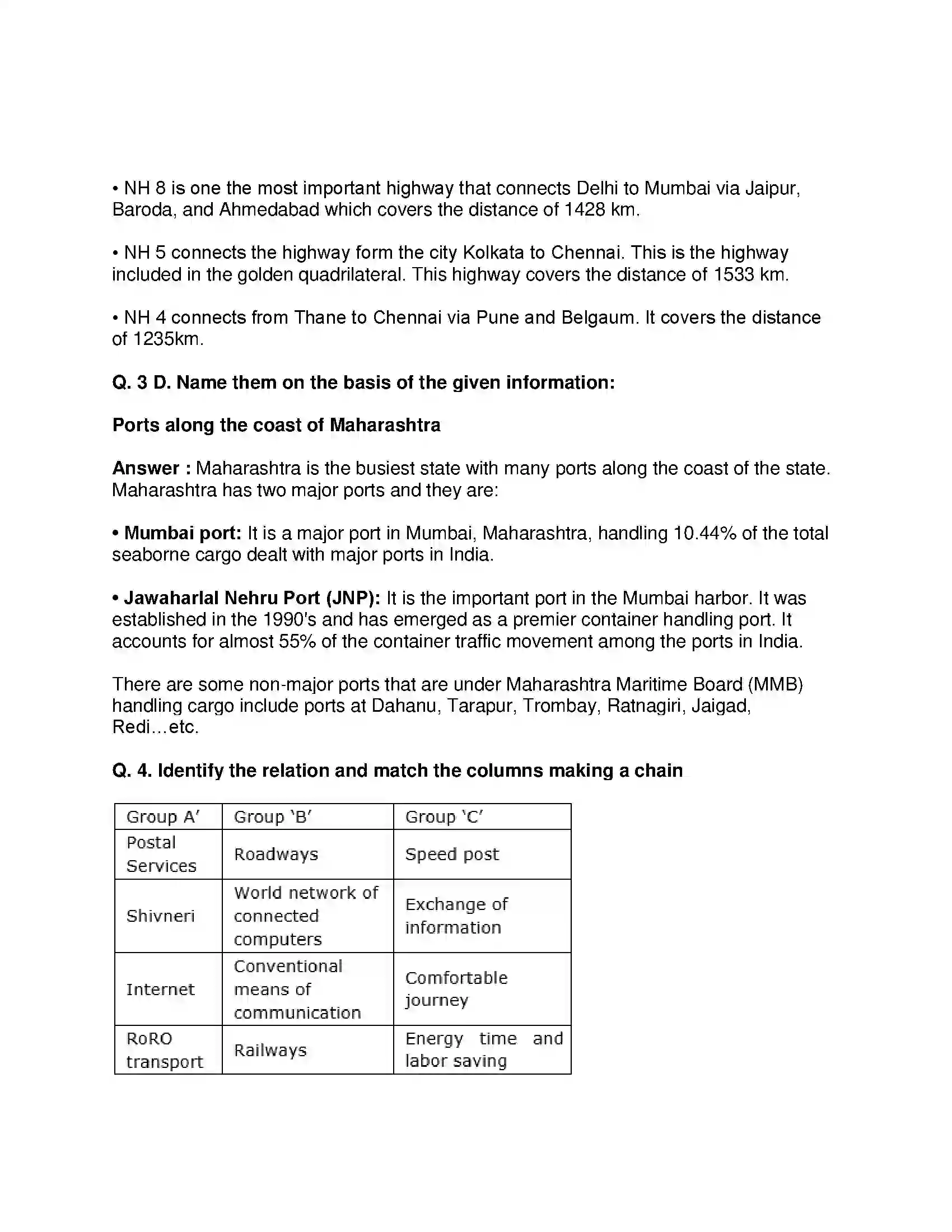 Maharashtra Board Class 9th Geography - English Medium Transport and Communication Solution 7