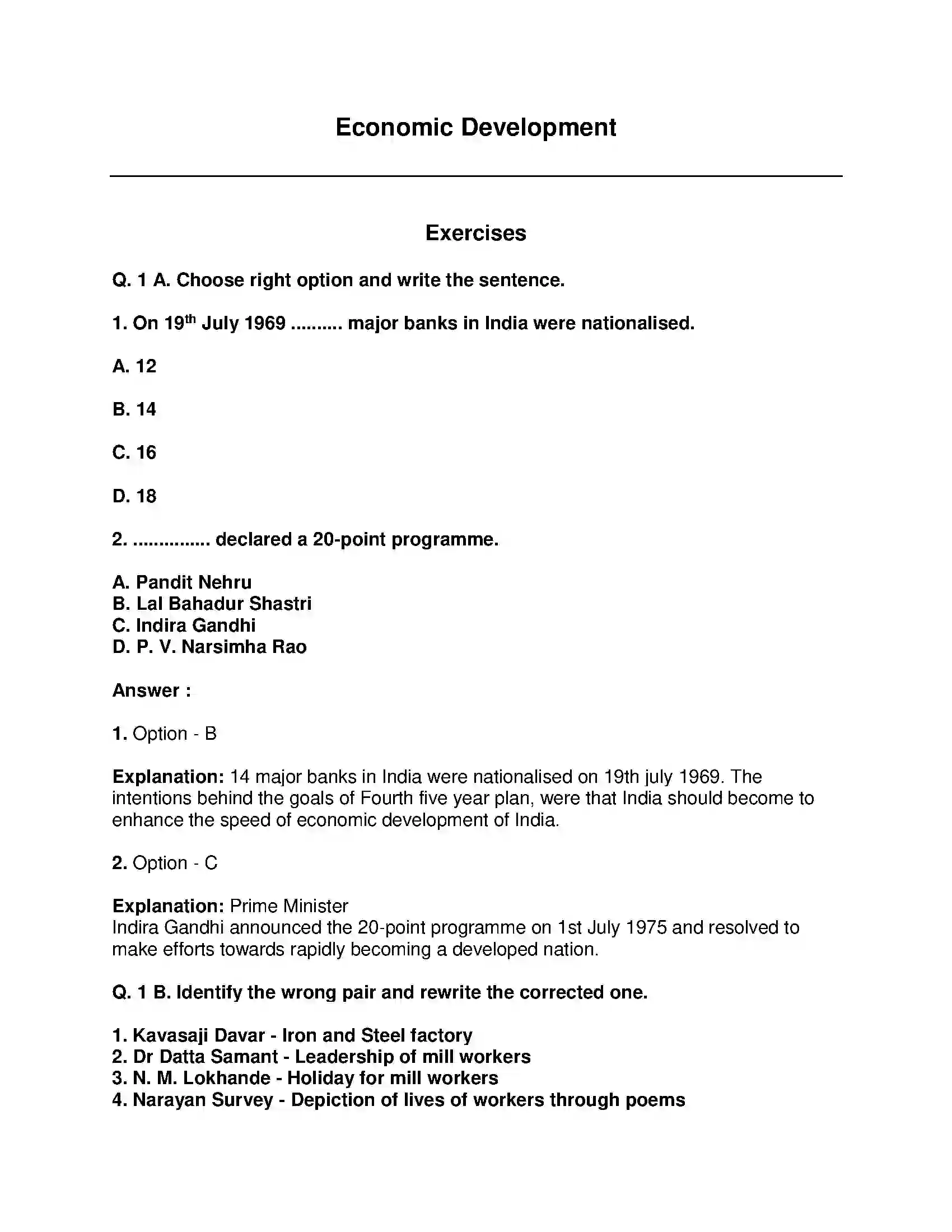 Maharashtra Board Class 9th History - English Medium Economic Development Solution 1