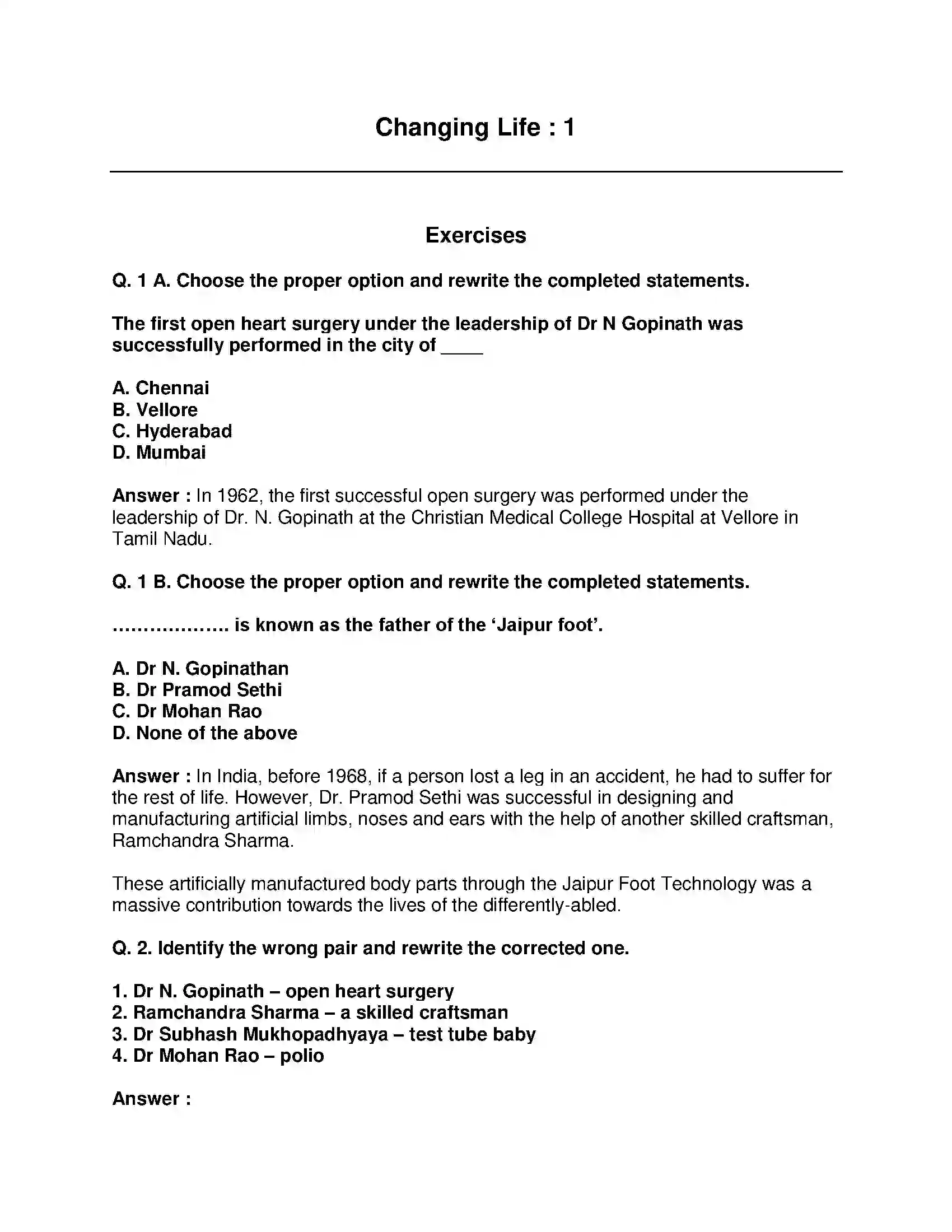 Maharashtra Board Class 9th History - English Medium Changing Life : 1 Solution 1