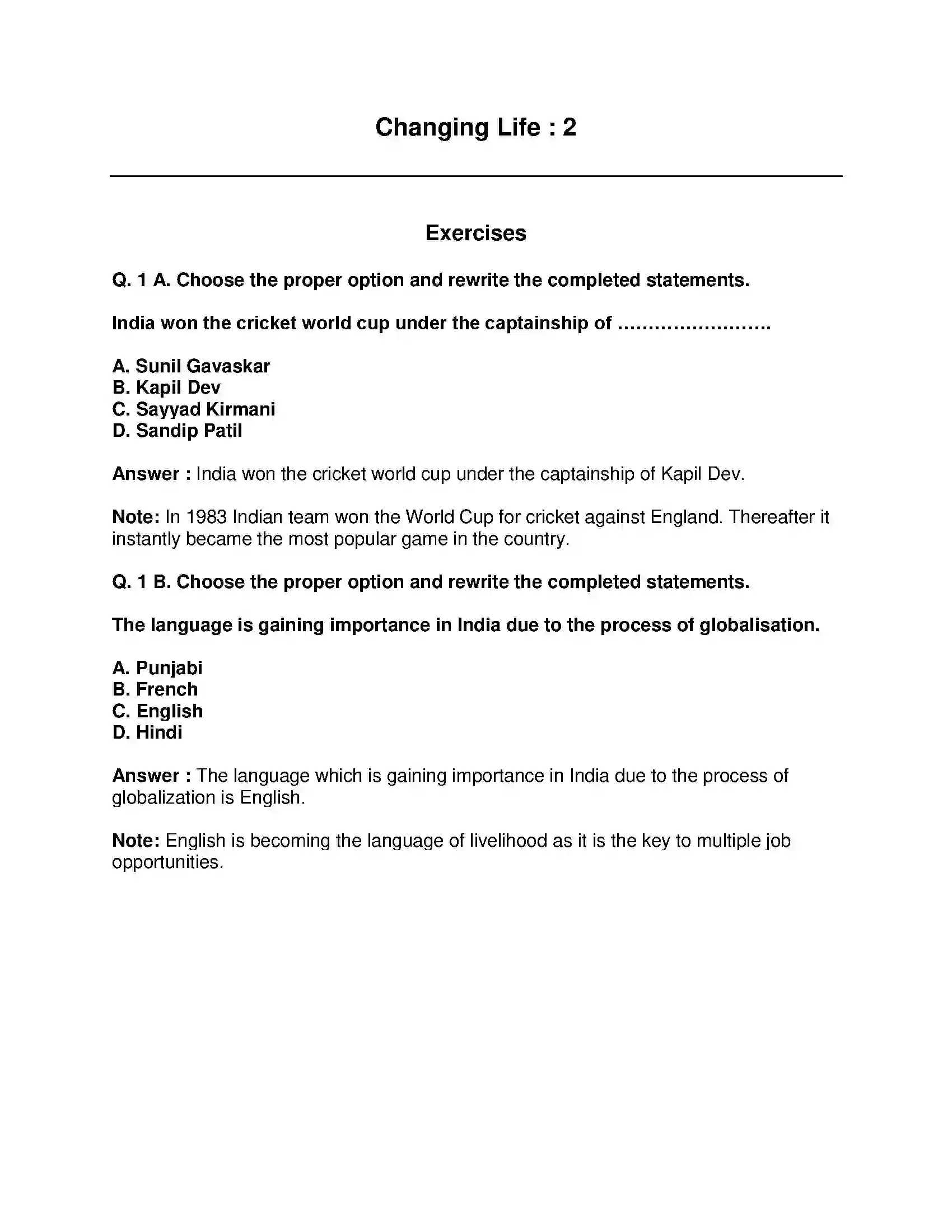 Maharashtra Board Class 9th History - English Medium Changing Life : 2 Solution 1