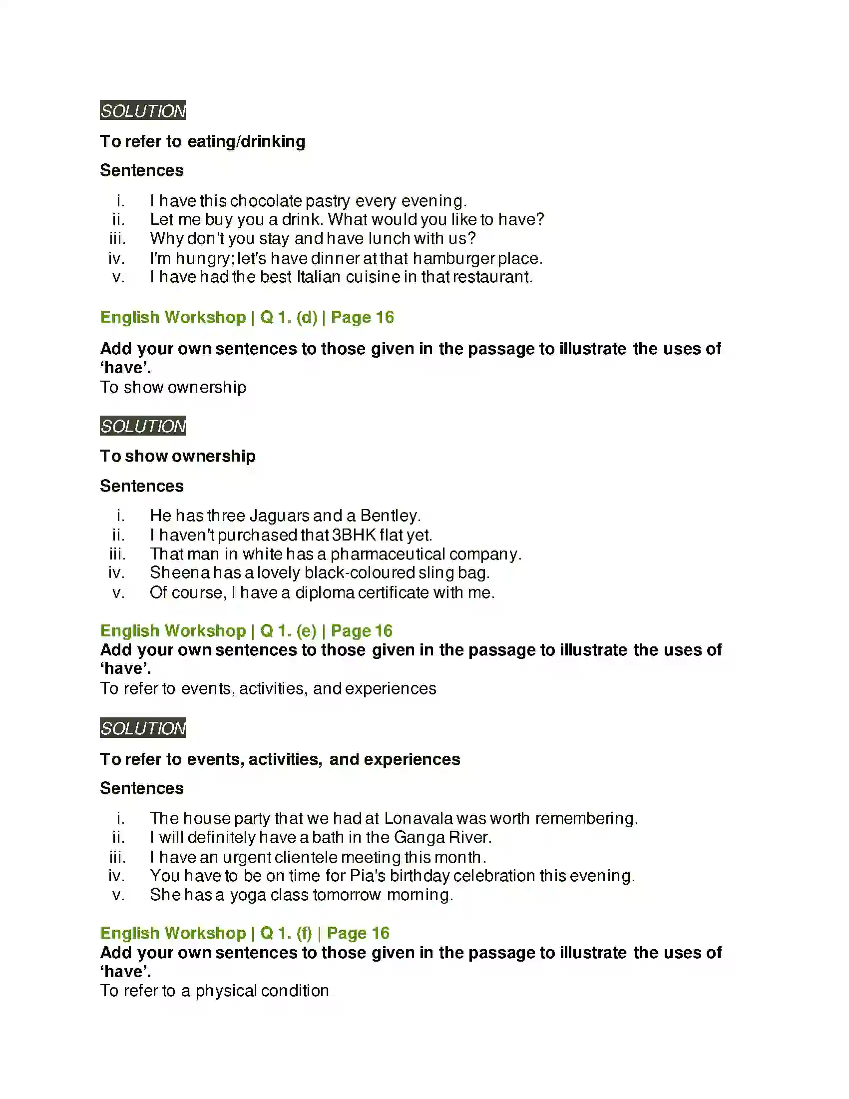 Maharashtra Board Class 9th Kumarbharati - English Medium 1.4 Have You Thought of the Verb ‘Have Solution 2