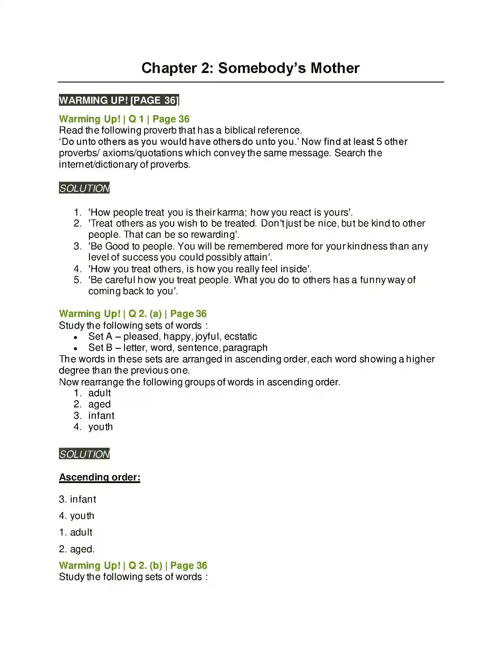 Maharashtra Board Class 9th Kumarbharati - English Medium 2.3 Somebody’s Mother Solution 1