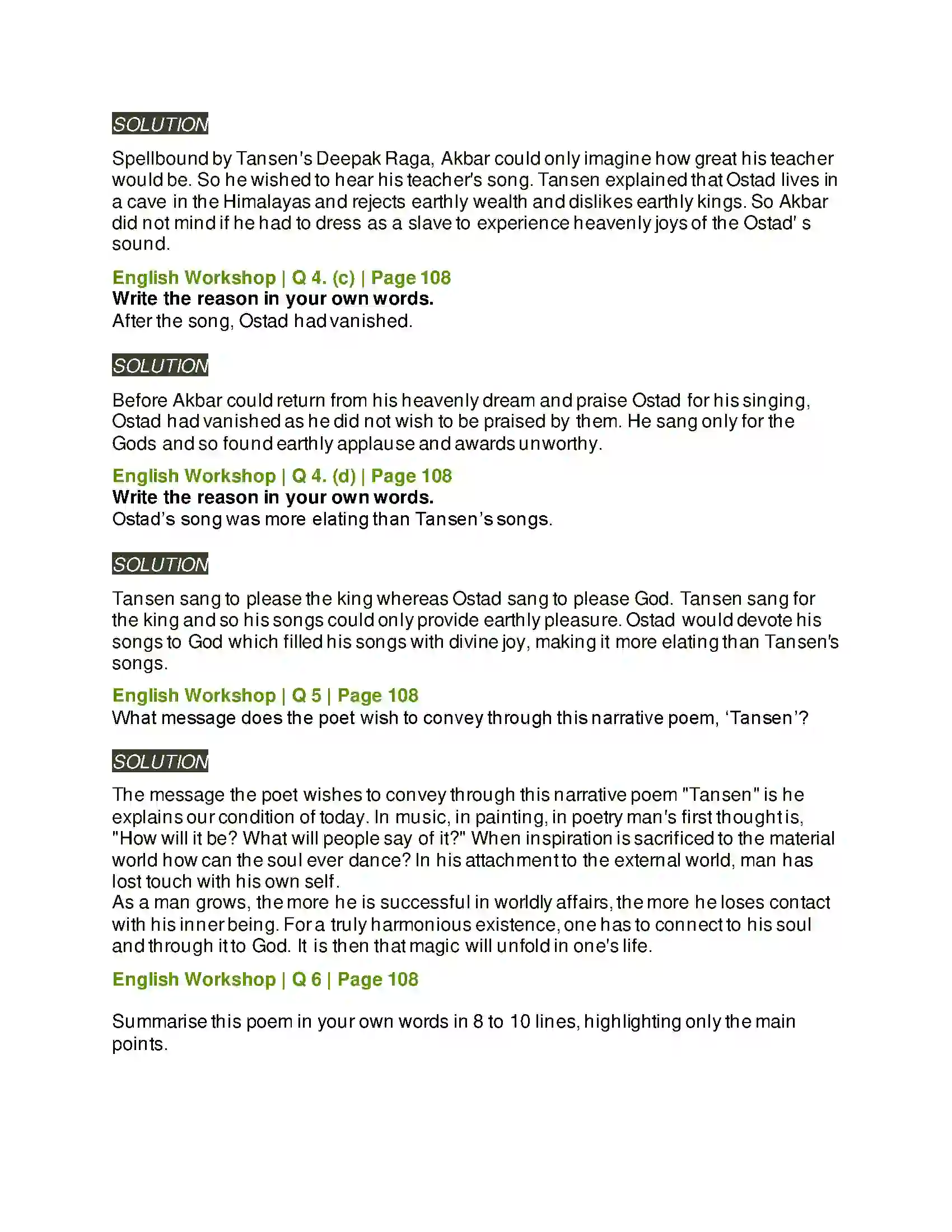 Maharashtra Board Class 9th Kumarbharati - English Medium 4.5 Tansen Solution 7