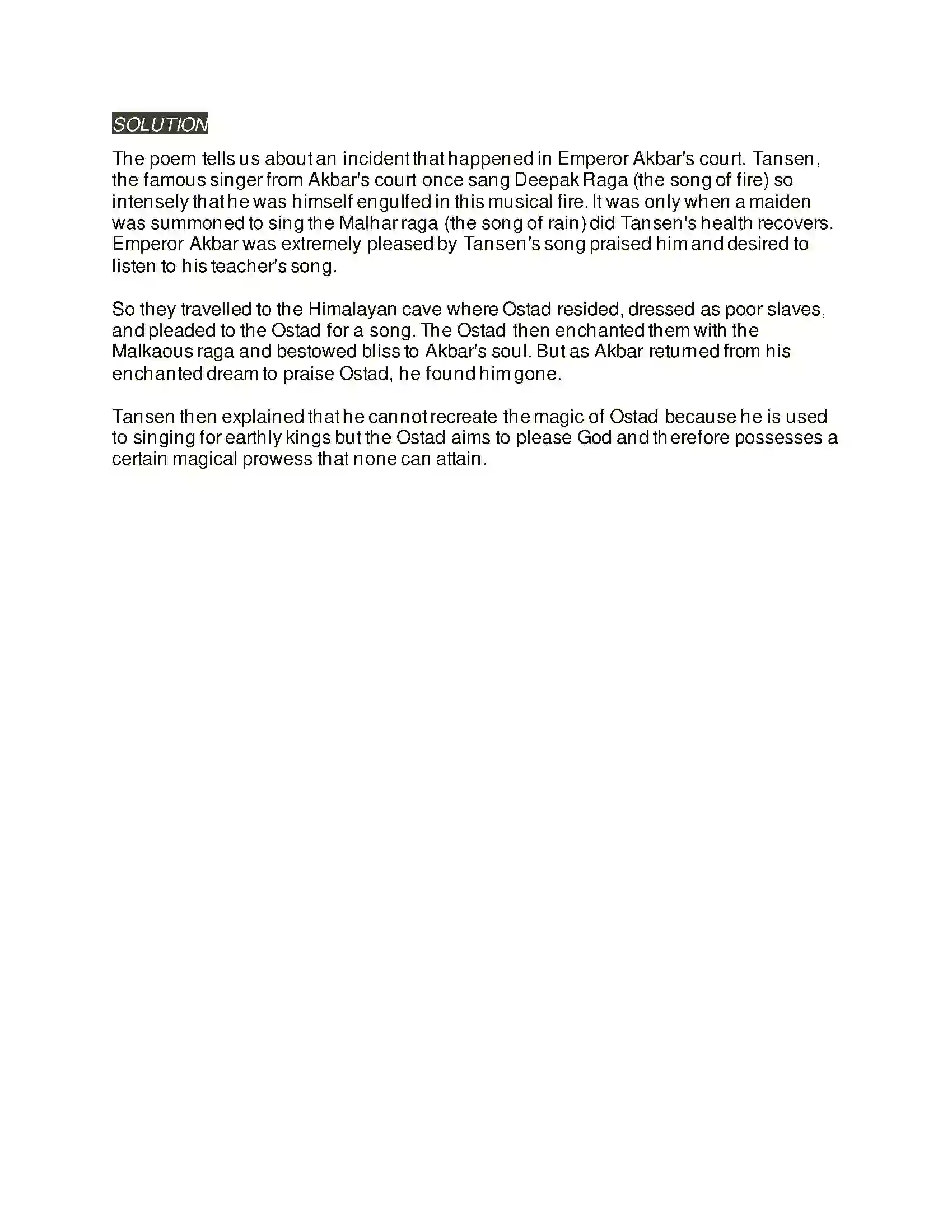 Maharashtra Board Class 9th Kumarbharati - English Medium 4.5 Tansen Solution 8