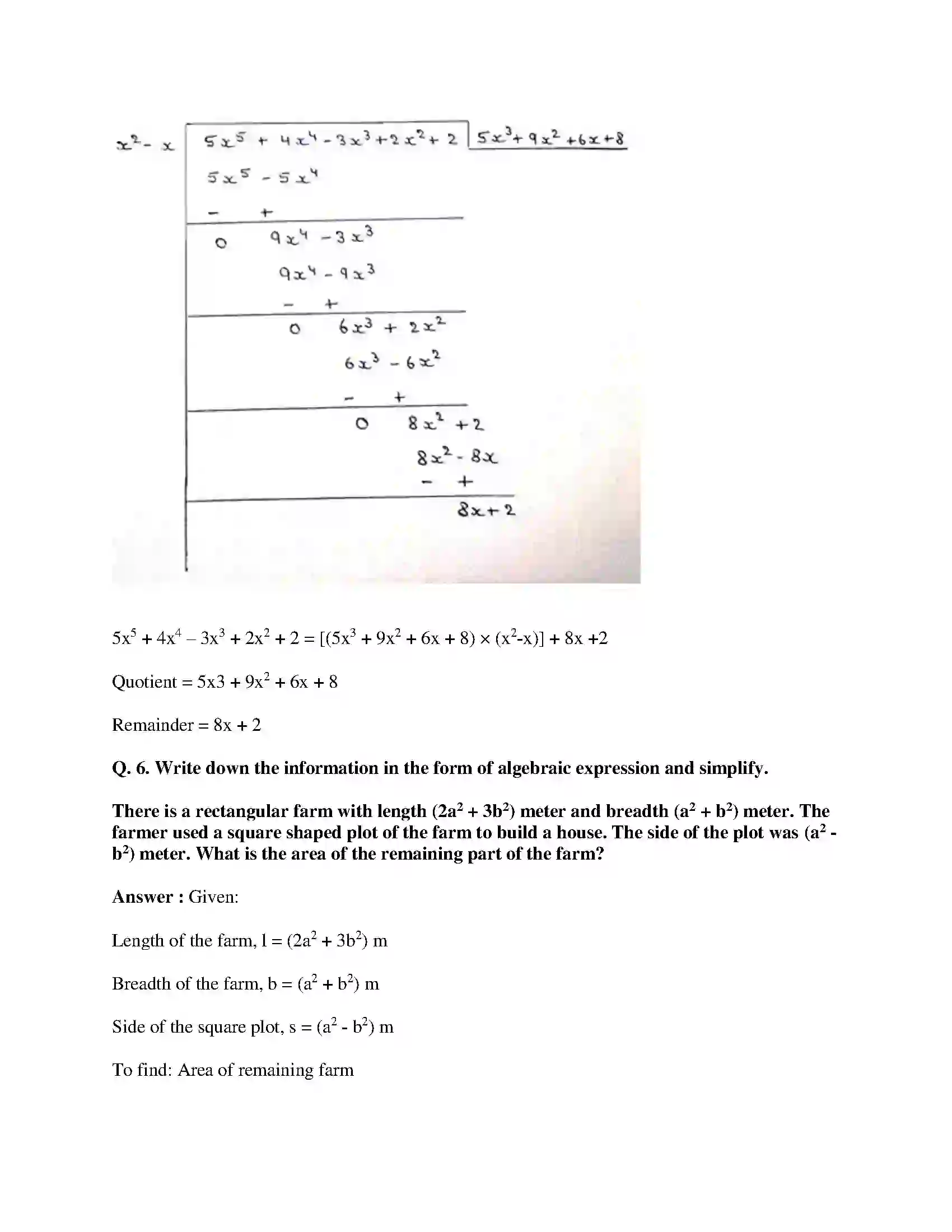Maharashtra Board Class 9th Mathematics Part-I - English Medium Polynomials Solution 13