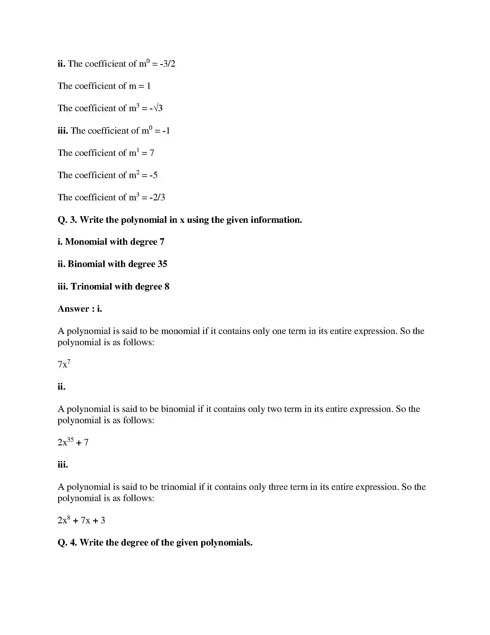 Maharashtra Board Class 9th Mathematics Part-I - English Medium Polynomials Solution 2