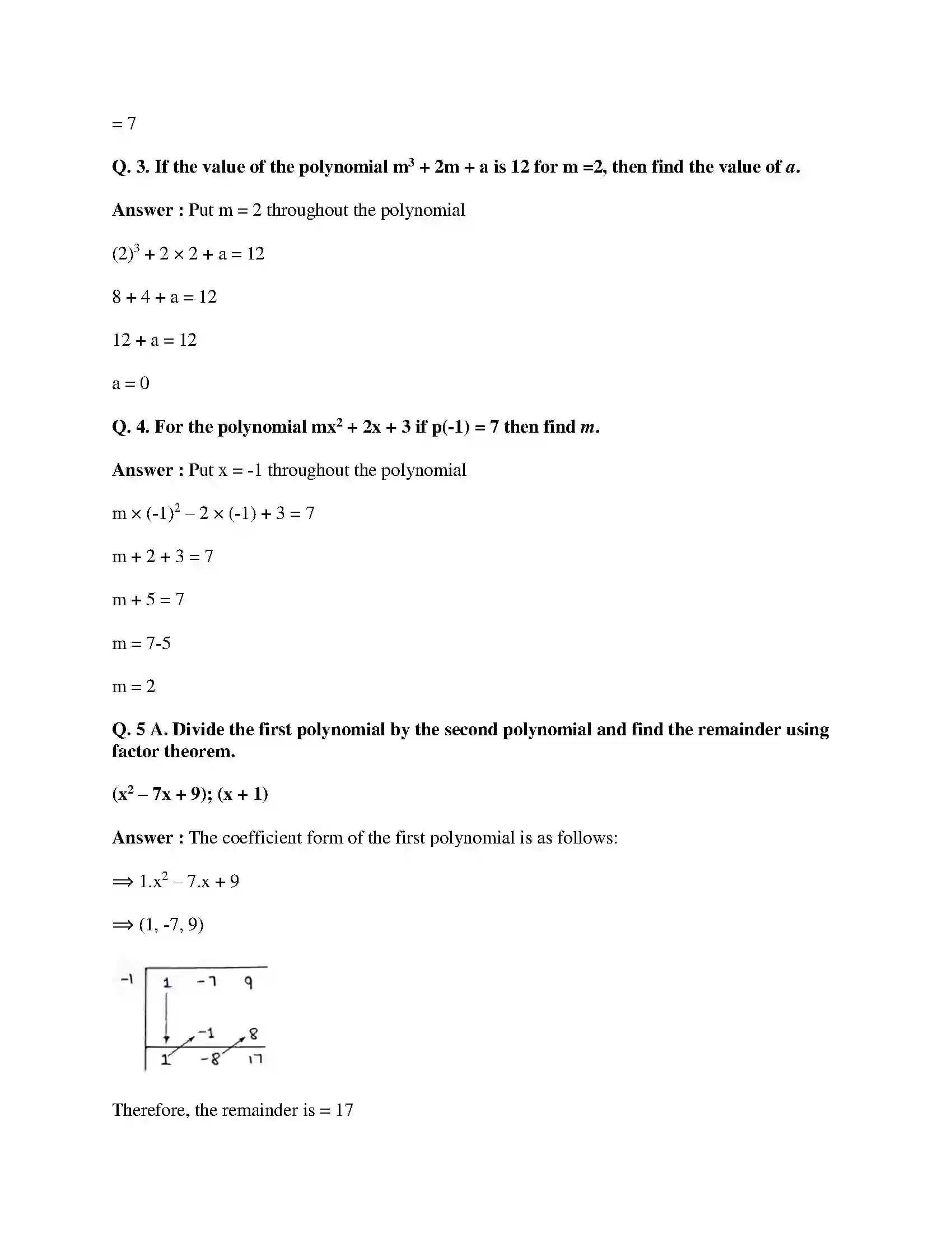 Maharashtra Board Class 9th Mathematics Part-I - English Medium Polynomials Solution 25