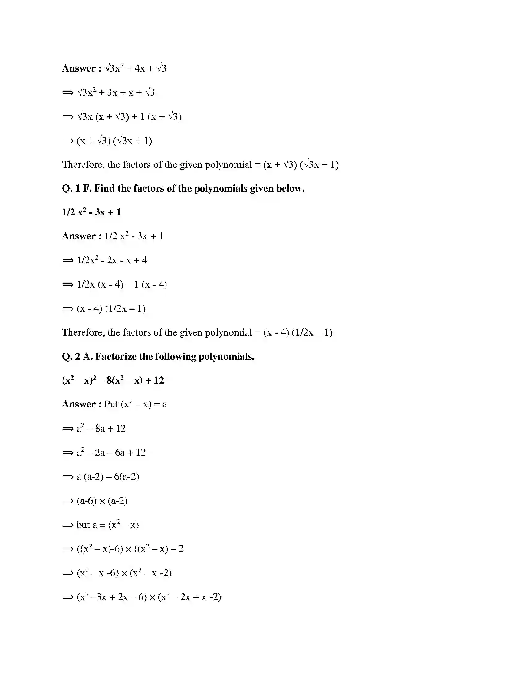 Maharashtra Board Class 9th Mathematics Part-I - English Medium Polynomials Solution 33