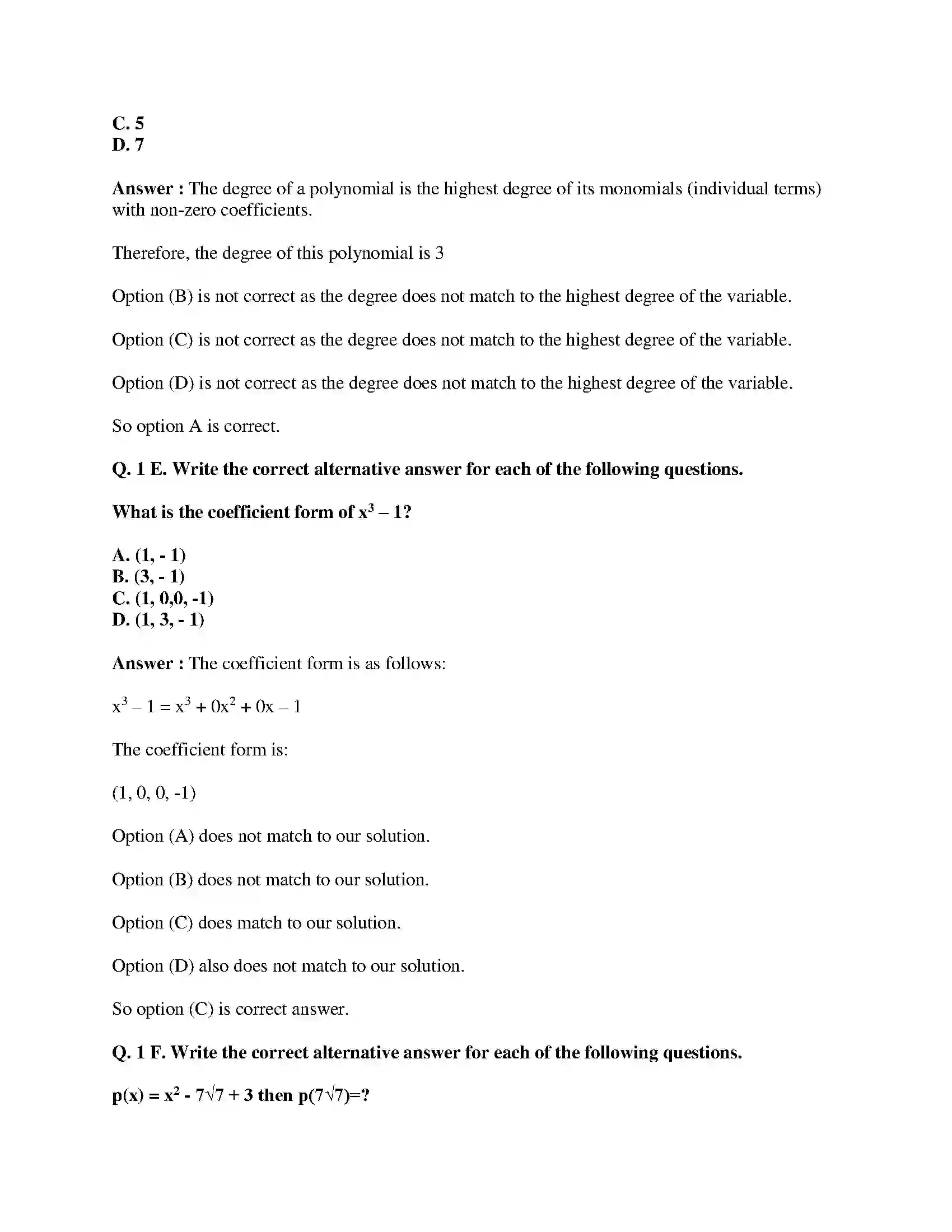 Maharashtra Board Class 9th Mathematics Part-I - English Medium Polynomials Solution 40