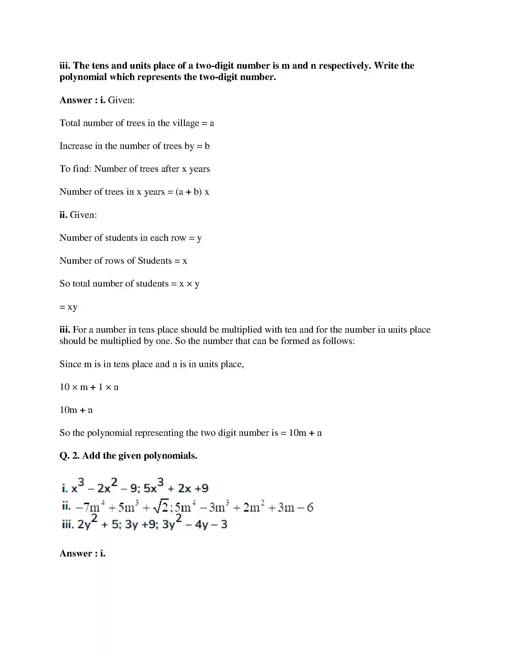 Maharashtra Board Class 9th Mathematics Part-I - English Medium Polynomials Solution 8