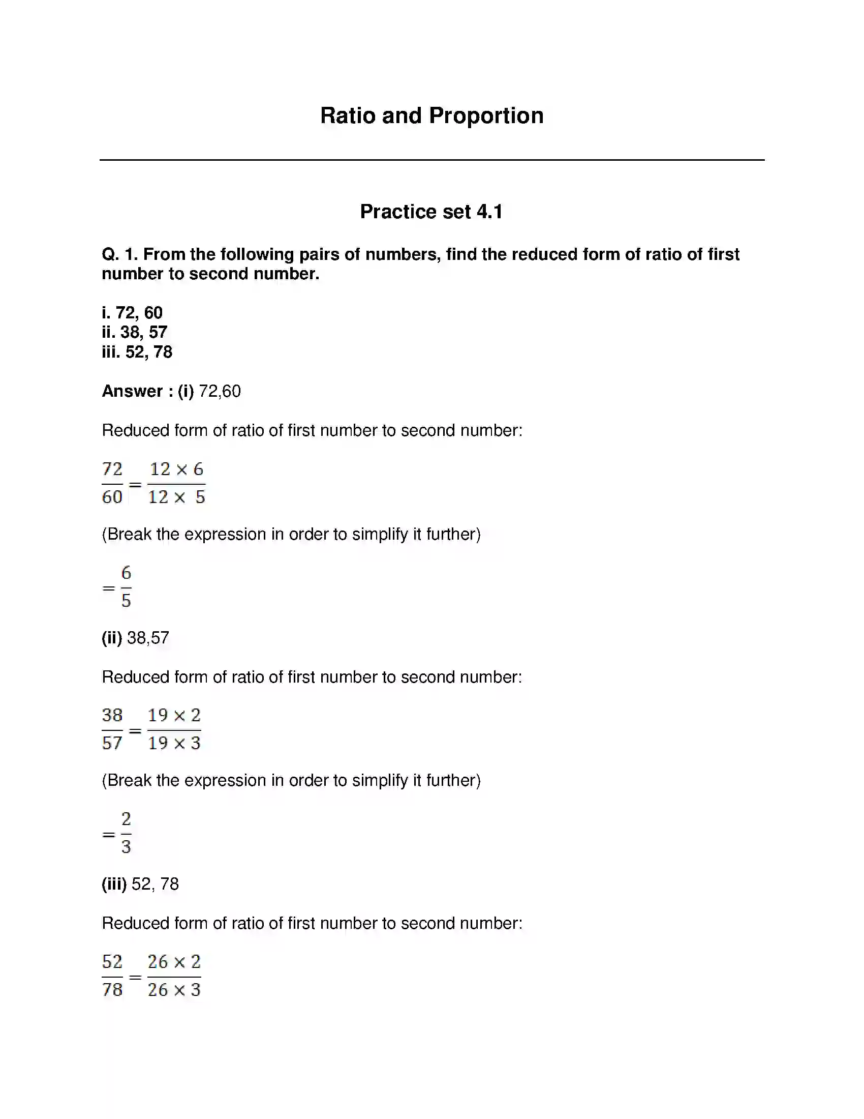 Maharashtra Board Class 9th Mathematics Part-I - English Medium Ratio and Proportion Solution 1
