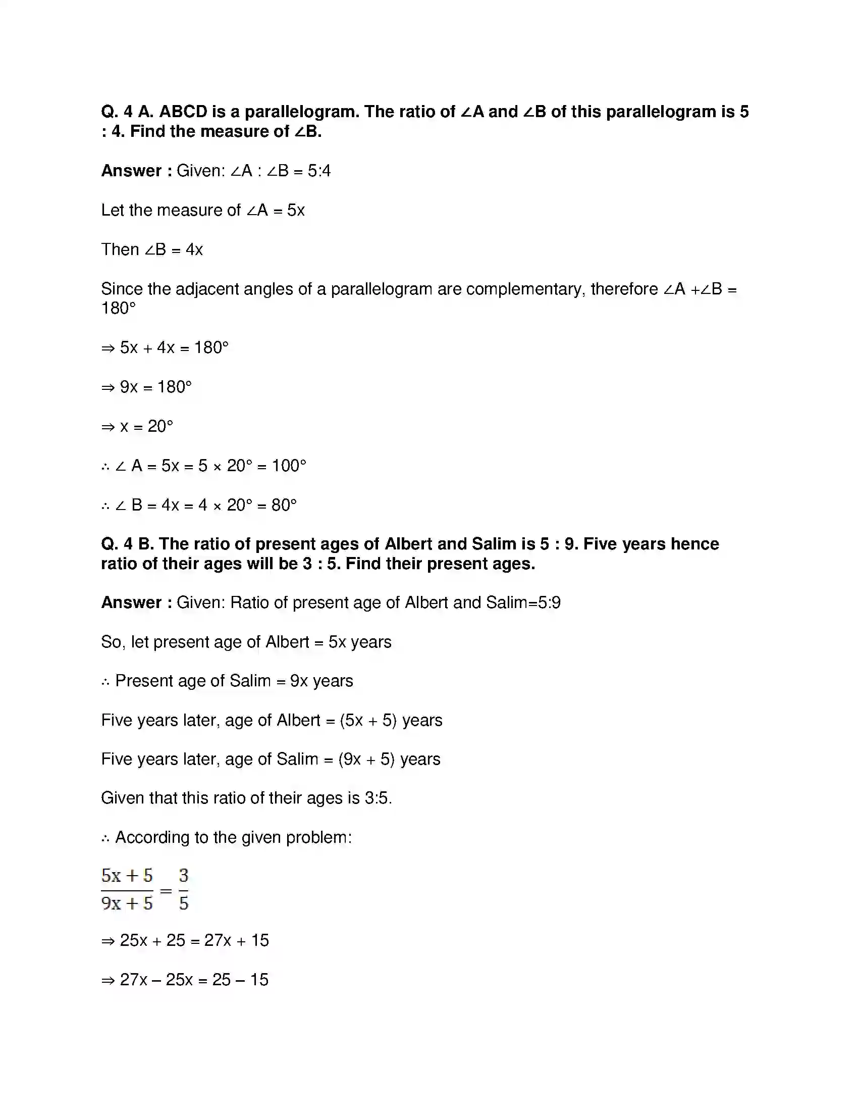 Maharashtra Board Class 9th Mathematics Part-I - English Medium Ratio and Proportion Solution 16