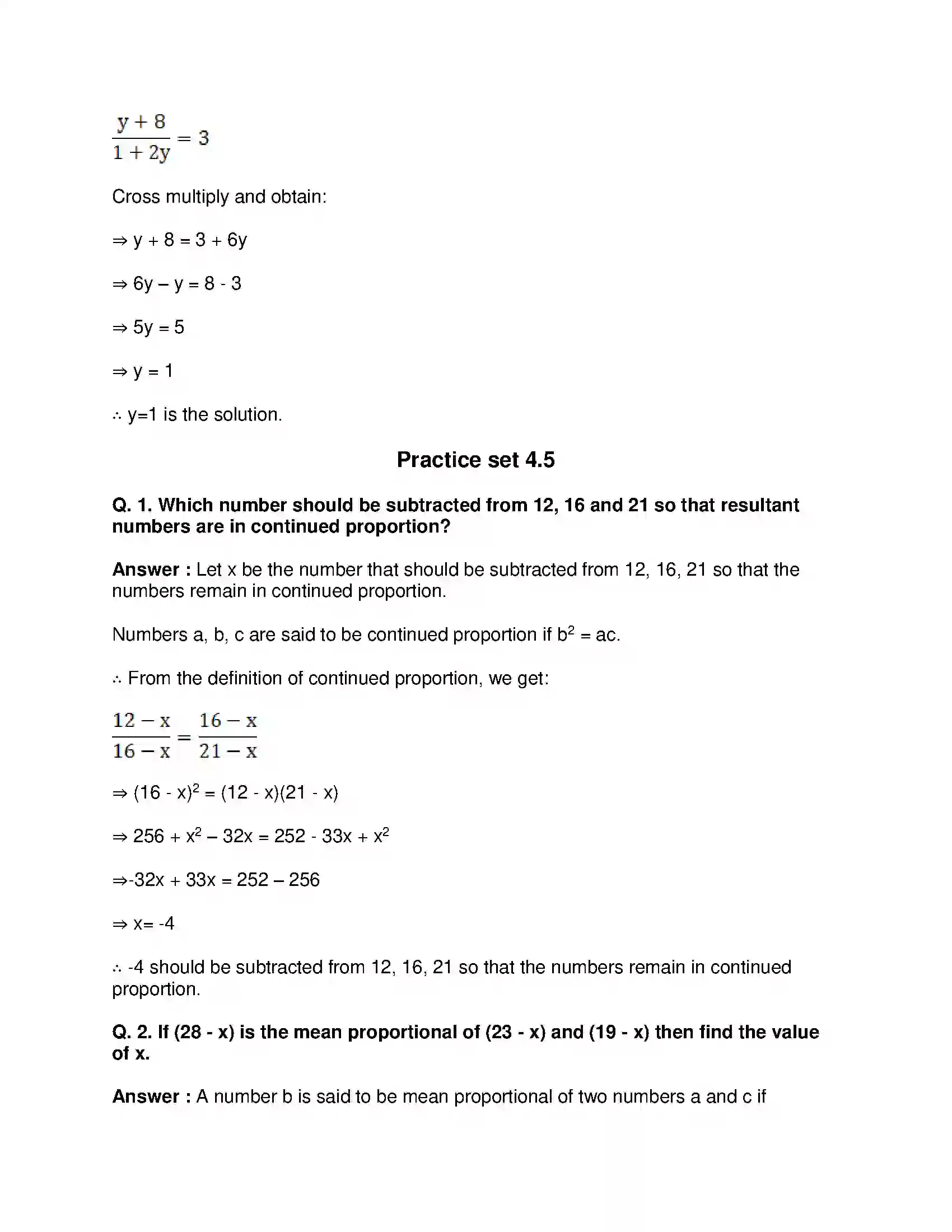 Maharashtra Board Class 9th Mathematics Part-I - English Medium Ratio and Proportion Solution 44