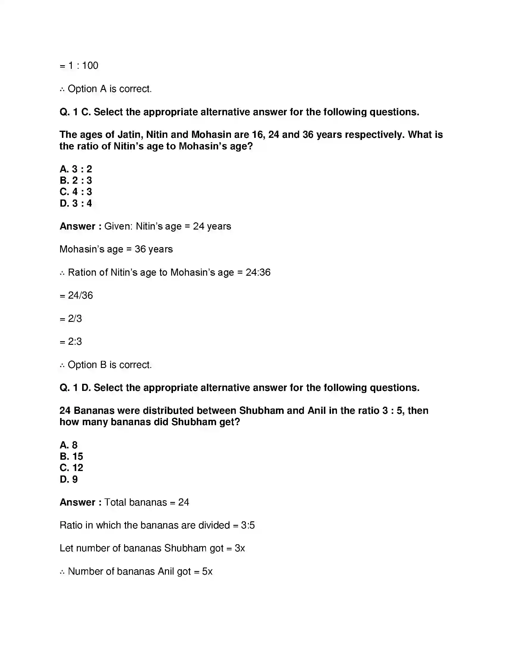 Maharashtra Board Class 9th Mathematics Part-I - English Medium Ratio and Proportion Solution 49