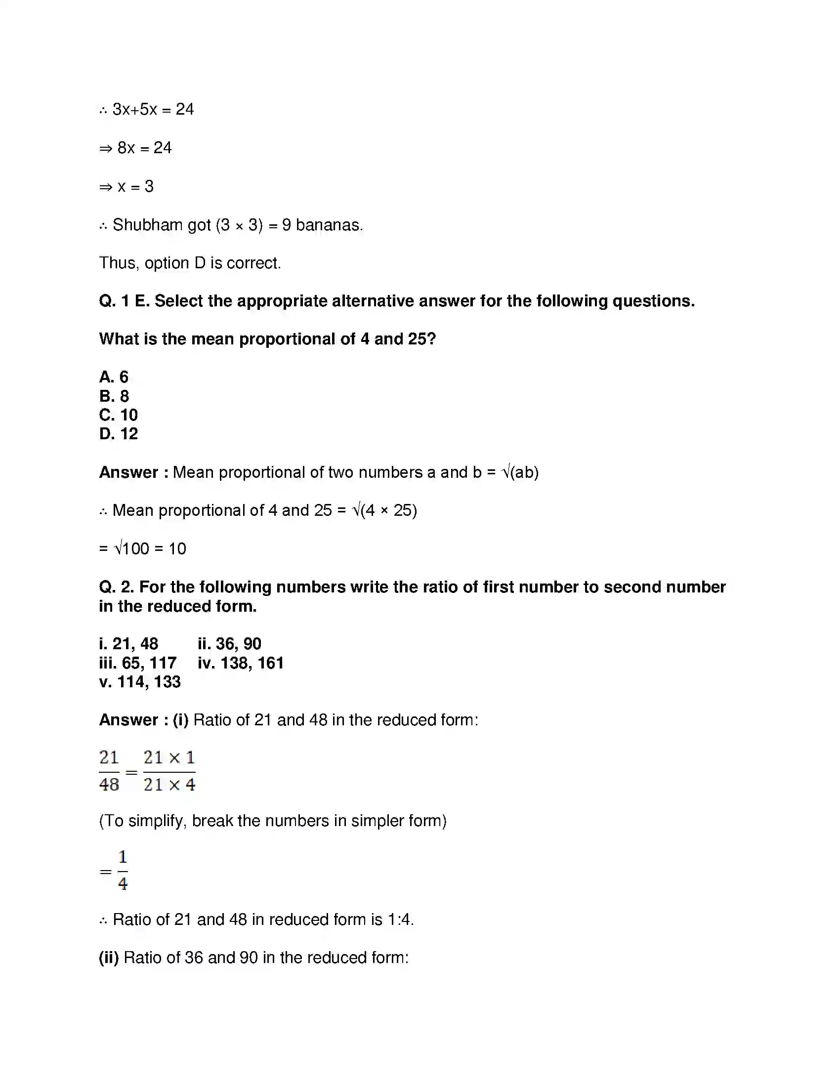 Maharashtra Board Class 9th Mathematics Part-I - English Medium Ratio and Proportion Solution 50