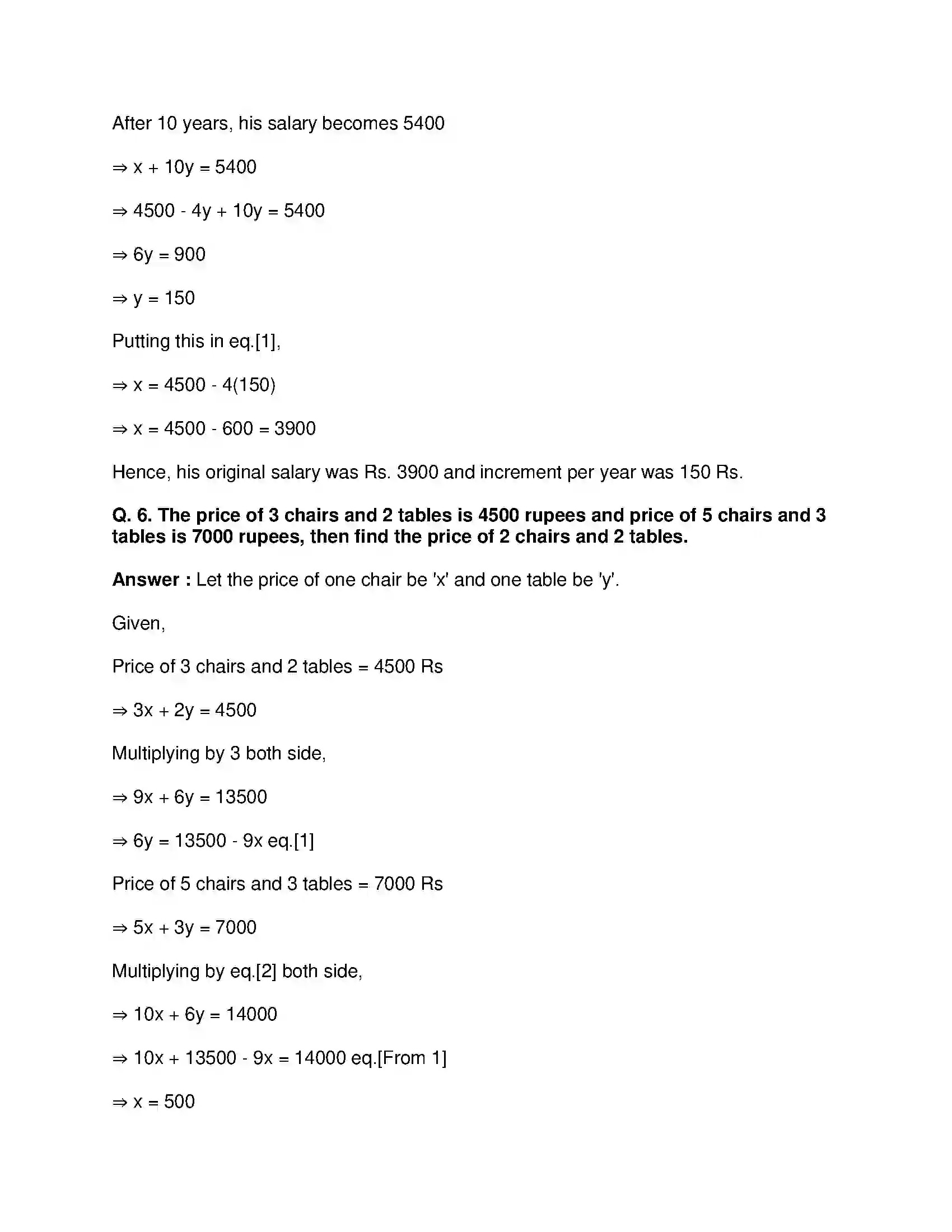 Maharashtra Board Class 9th Mathematics Part-I - English Medium Linear Equations in Two Variables Solution 10