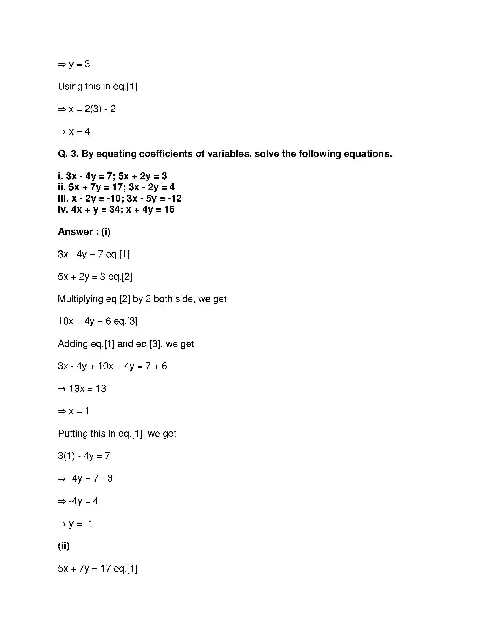 Maharashtra Board Class 9th Mathematics Part-I - English Medium Linear Equations in Two Variables Solution 20