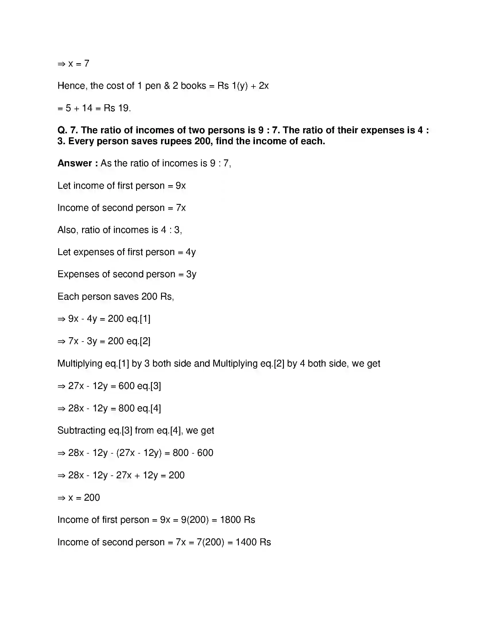 Maharashtra Board Class 9th Mathematics Part-I - English Medium Linear Equations in Two Variables Solution 28