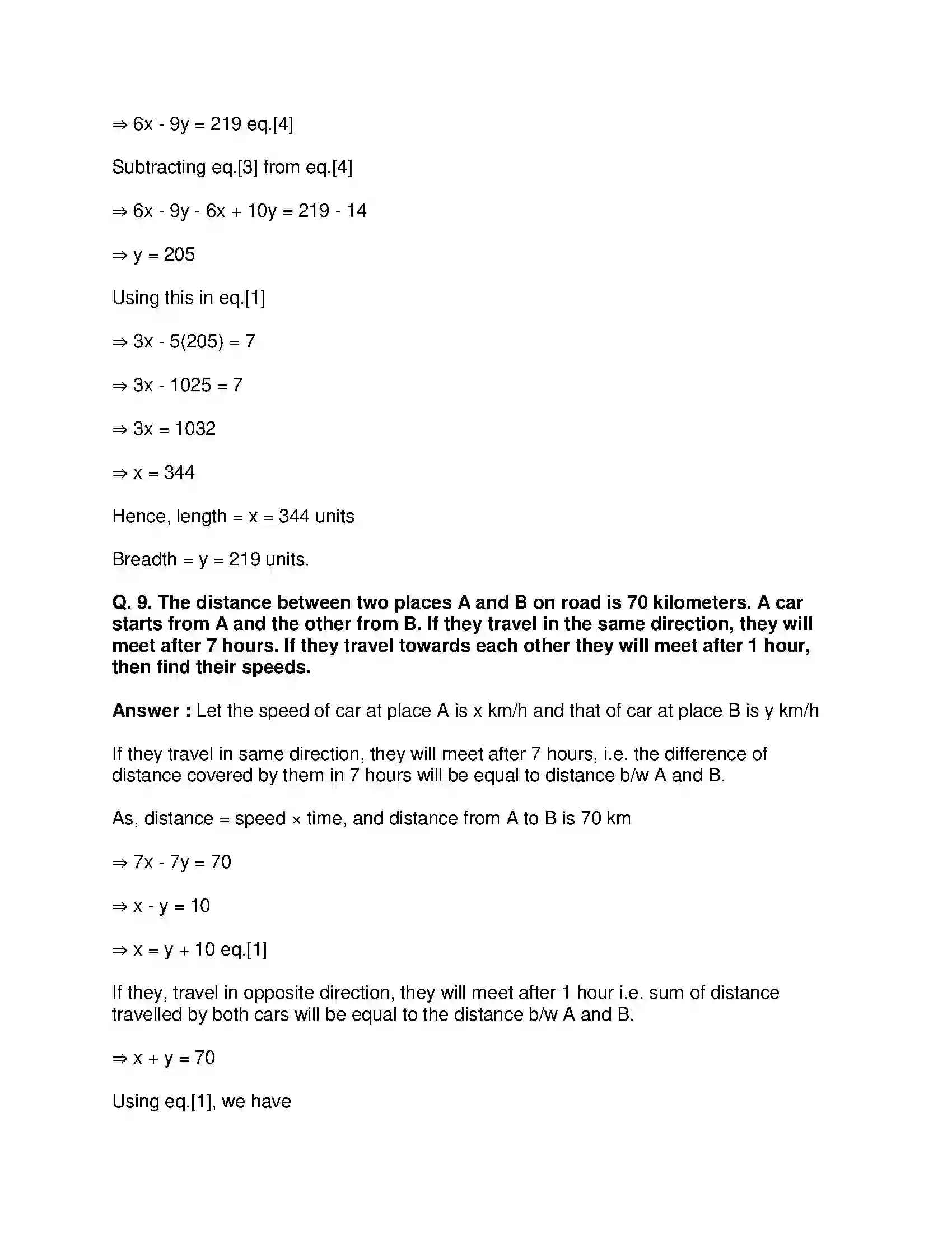 Maharashtra Board Class 9th Mathematics Part-I - English Medium Linear Equations in Two Variables Solution 30