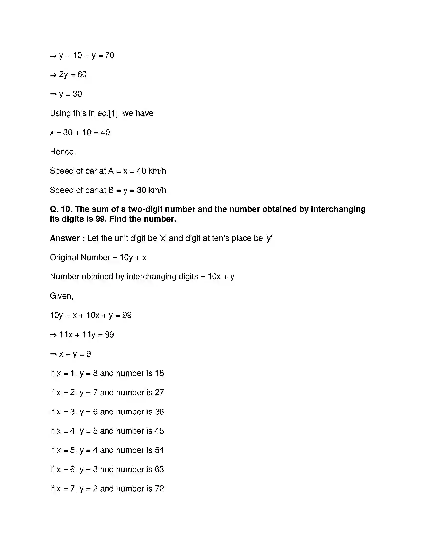 Maharashtra Board Class 9th Mathematics Part-I - English Medium Linear Equations in Two Variables Solution 31
