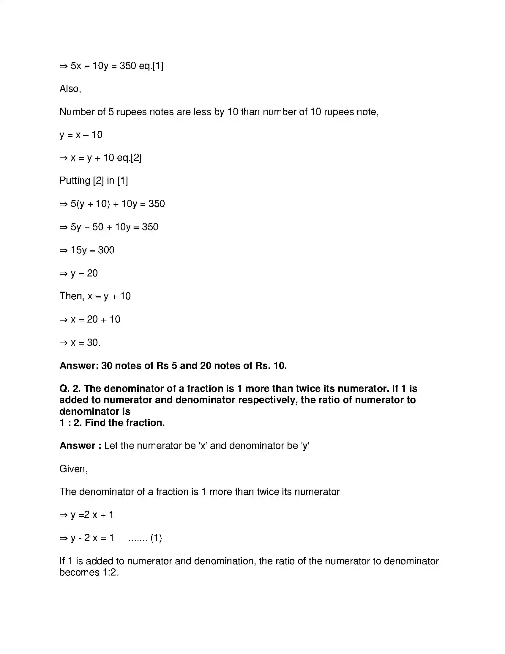 Maharashtra Board Class 9th Mathematics Part-I - English Medium Linear Equations in Two Variables Solution 7