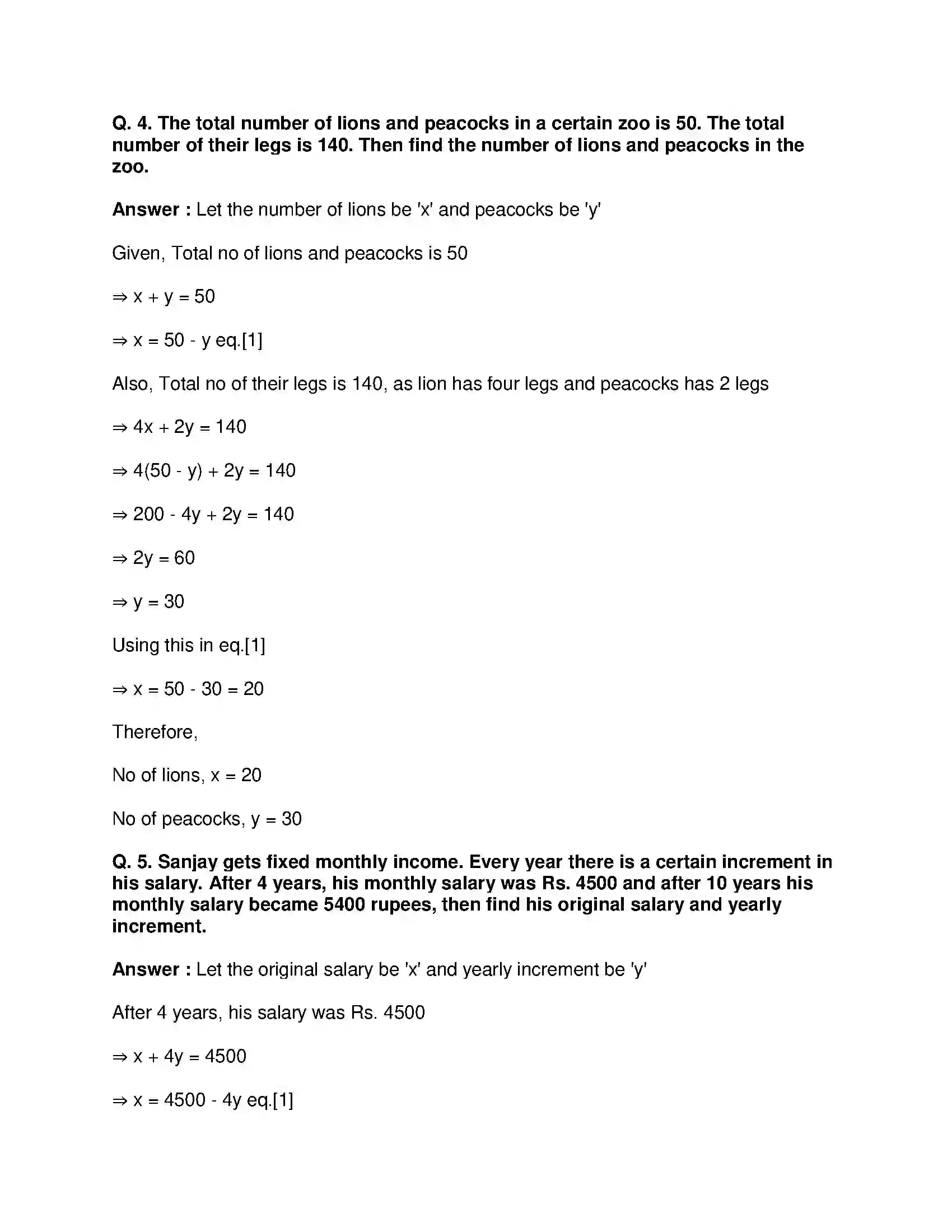 Maharashtra Board Class 9th Mathematics Part-I - English Medium Linear Equations in Two Variables Solution 9