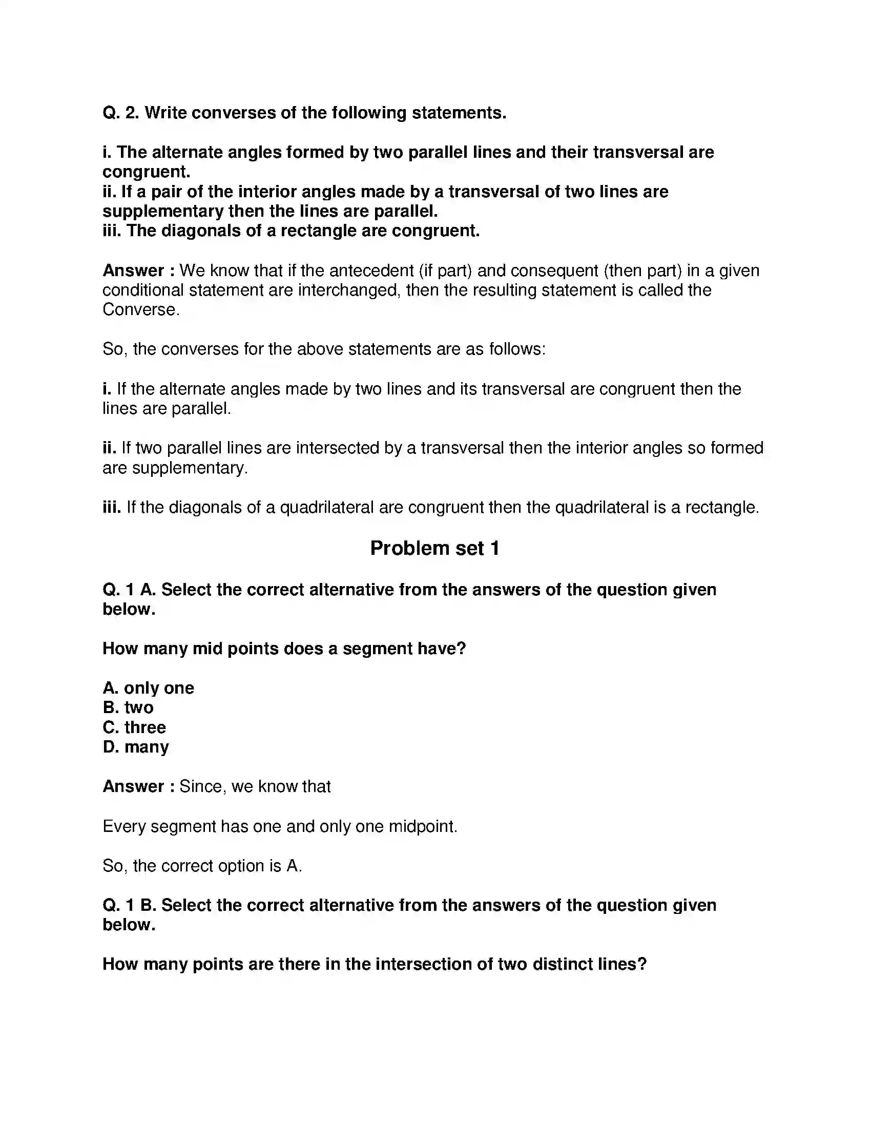 Maharashtra Board Class 9th Mathematics Part-II - English Medium Basic Concepts in Geometry Solution 13