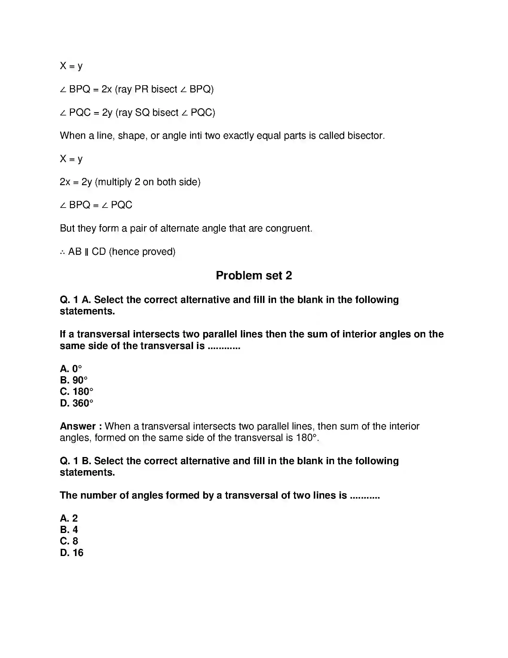 Maharashtra Board Class 9th Mathematics Part-II - English Medium Parallel Lines Solution 12
