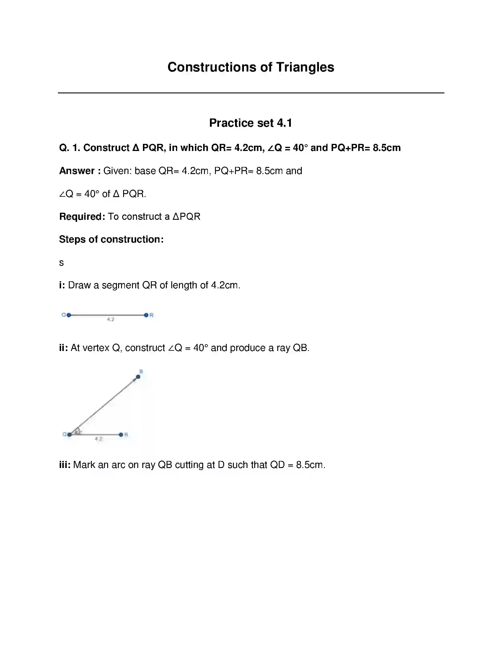 Maharashtra Board Class 9th Mathematics Part-II - English Medium Constructions of Triangles Solution 1