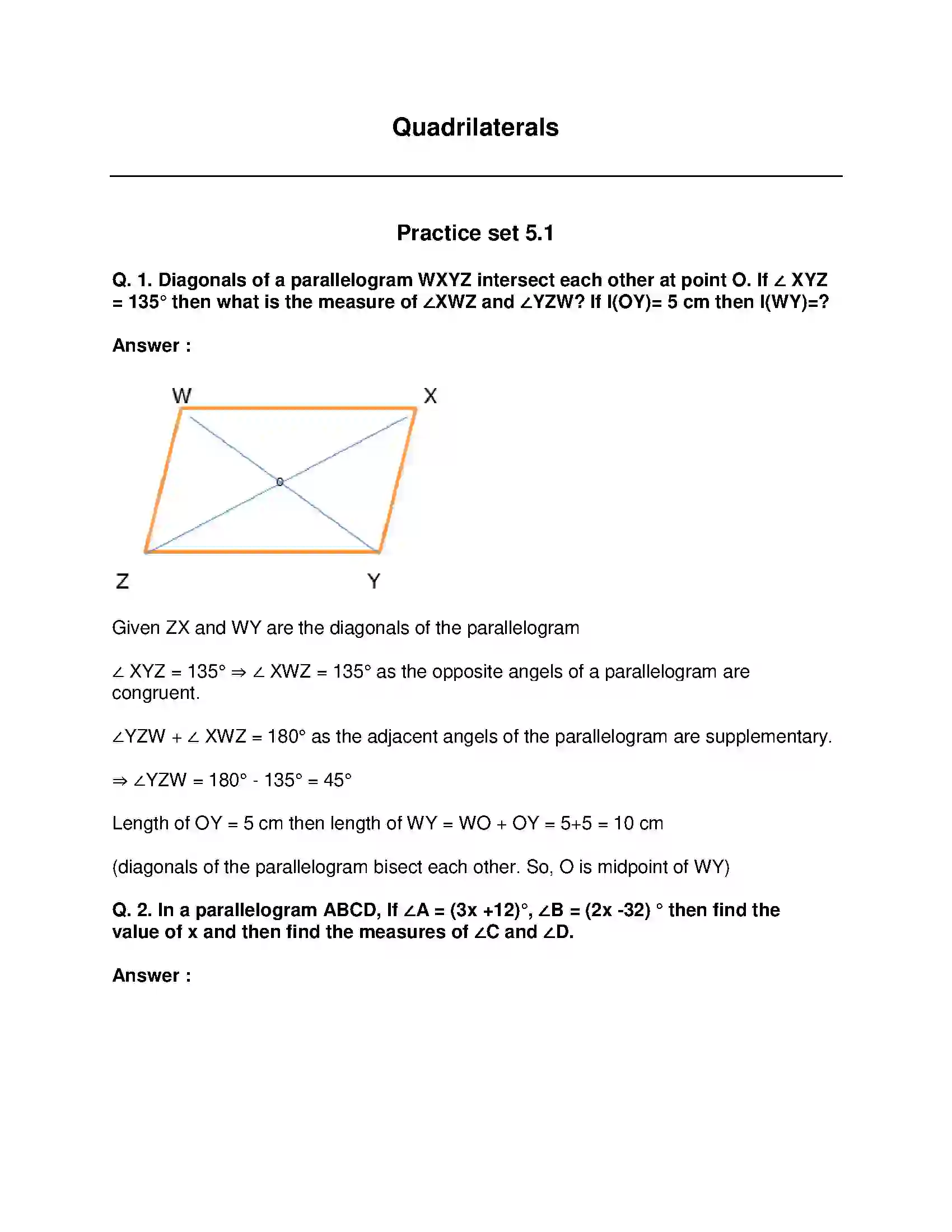 Maharashtra Board Class 9th Mathematics Part-II - English Medium Quadrilaterals Solution 1