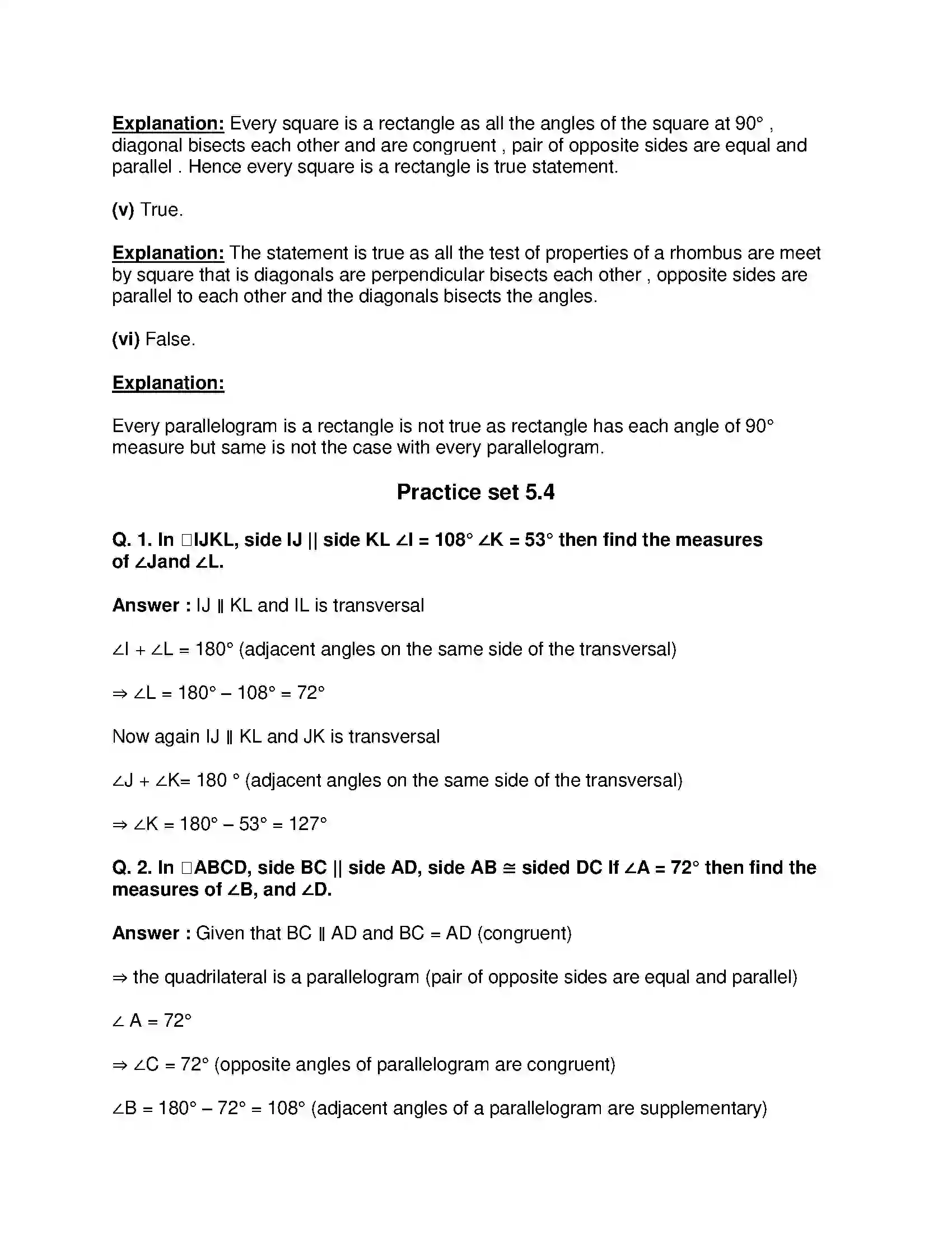 Maharashtra Board Class 9th Mathematics Part-II - English Medium Quadrilaterals Solution 12