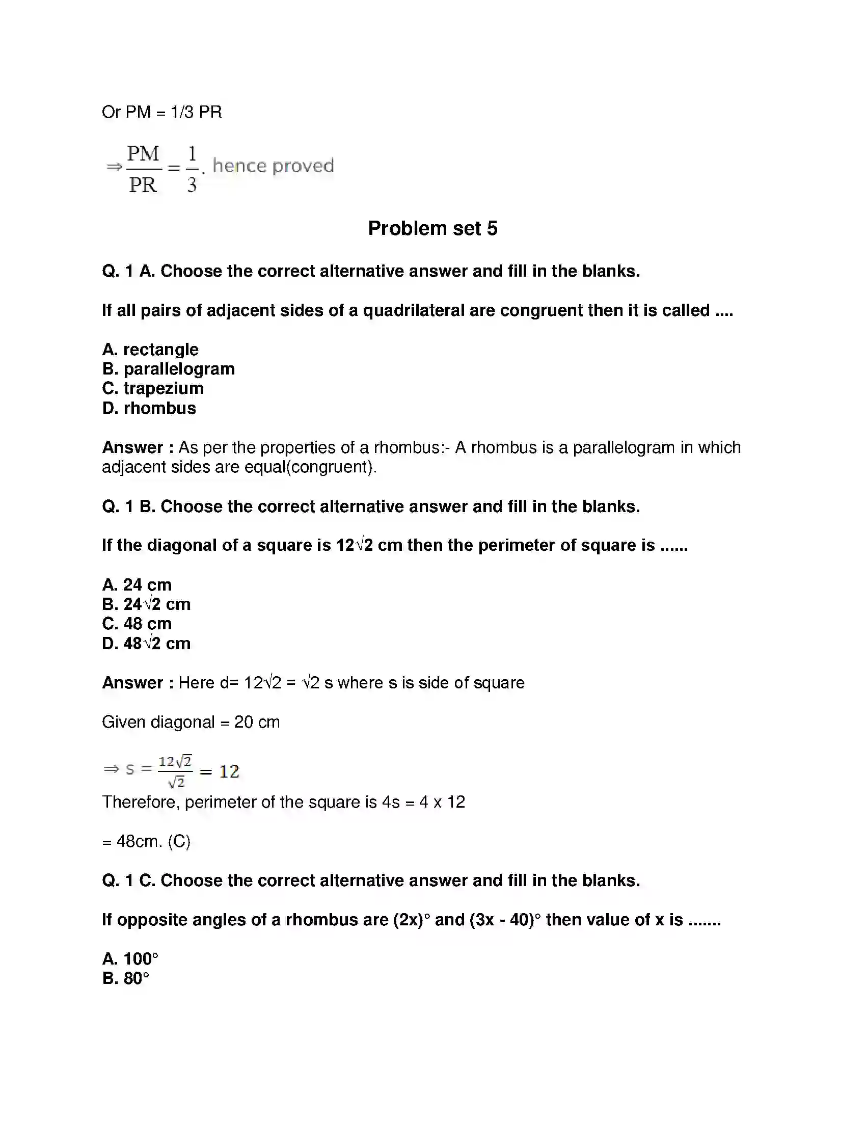 Maharashtra Board Class 9th Mathematics Part-II - English Medium Quadrilaterals Solution 17
